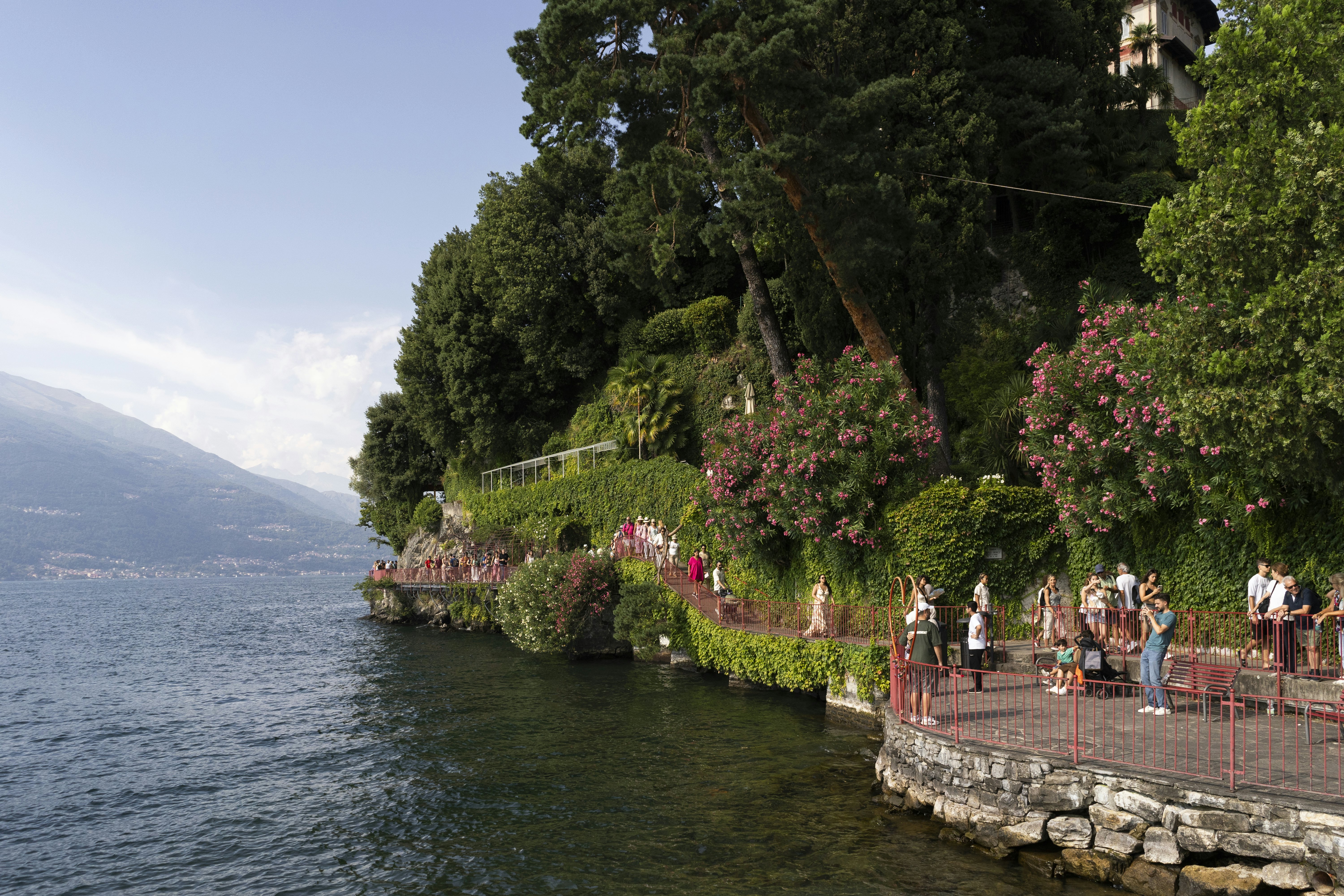 People look out over Lake Como in Varenna, Italy.