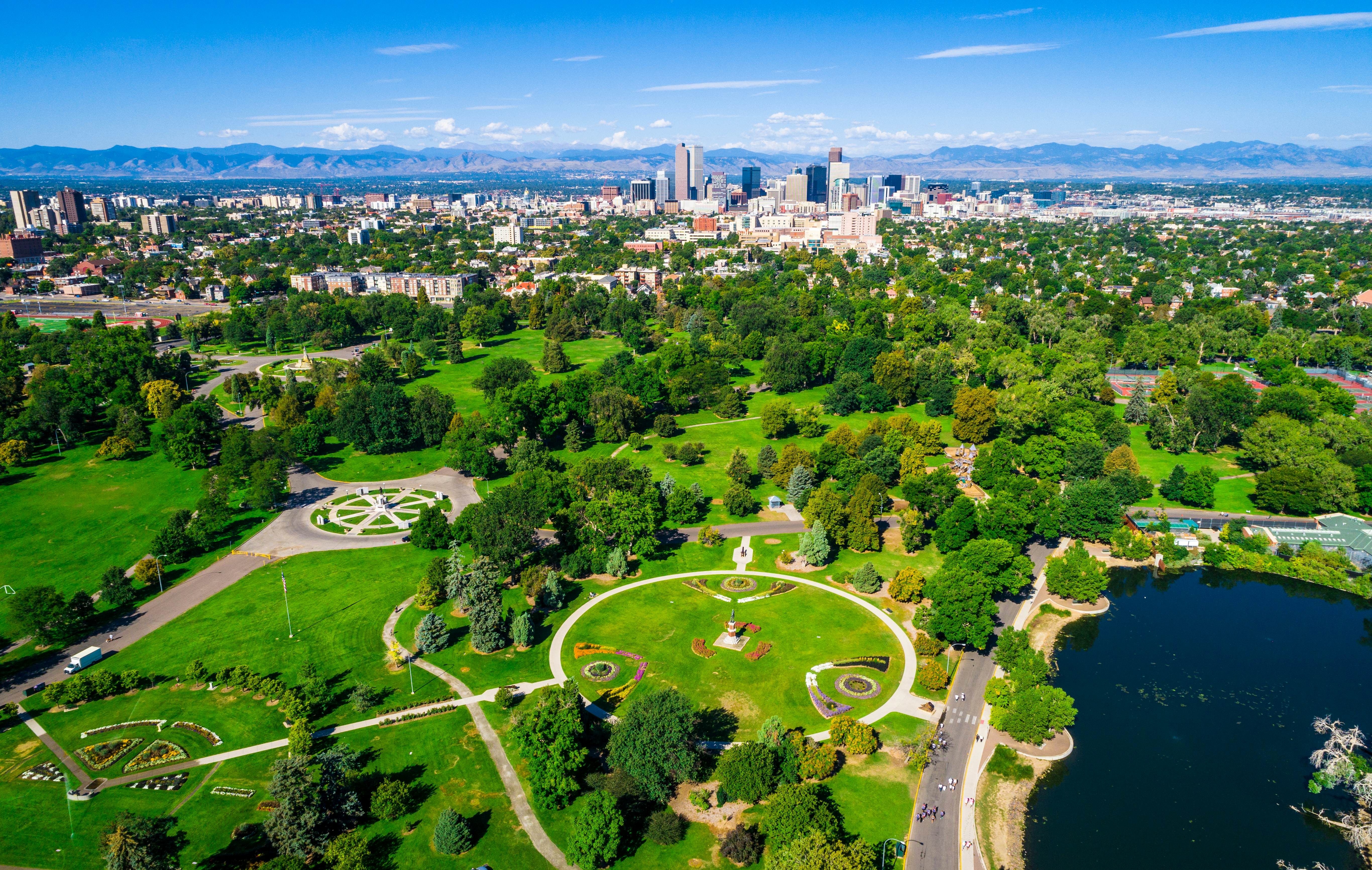 Denver Colorado green space city park aerial drone view high above the mile high city along the Rocky Mountain front range  License Type: media  Download Time: 2023-05-12T01:48:08.000Z  User: dermothegarty77  Is Editorial: No  purchase_order: