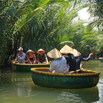 Hoi an Vietnam - 5 May 2019 : The The thung chai or Basket boat floated along any of its many waterways is traditional vietnam boat in Thu Bon River Hoi An , Vietnam License Type: media Download Time: 2023-04-06T12:57:35.000Z User: nic.dhoedt_lonelyplanet Is Editorial: Yes purchase_order: