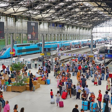 PARIS, FRANCE -20 JUL 2019- View of the historic Gare de Lyon train station, built for the 1900 Paris World Exposition. It is a departure point for many TGV high-speed trains. License Type: media Download Time: 2022-12-14T20:14:49.000Z User: bhealy950 Is Editorial: Yes purchase_order: