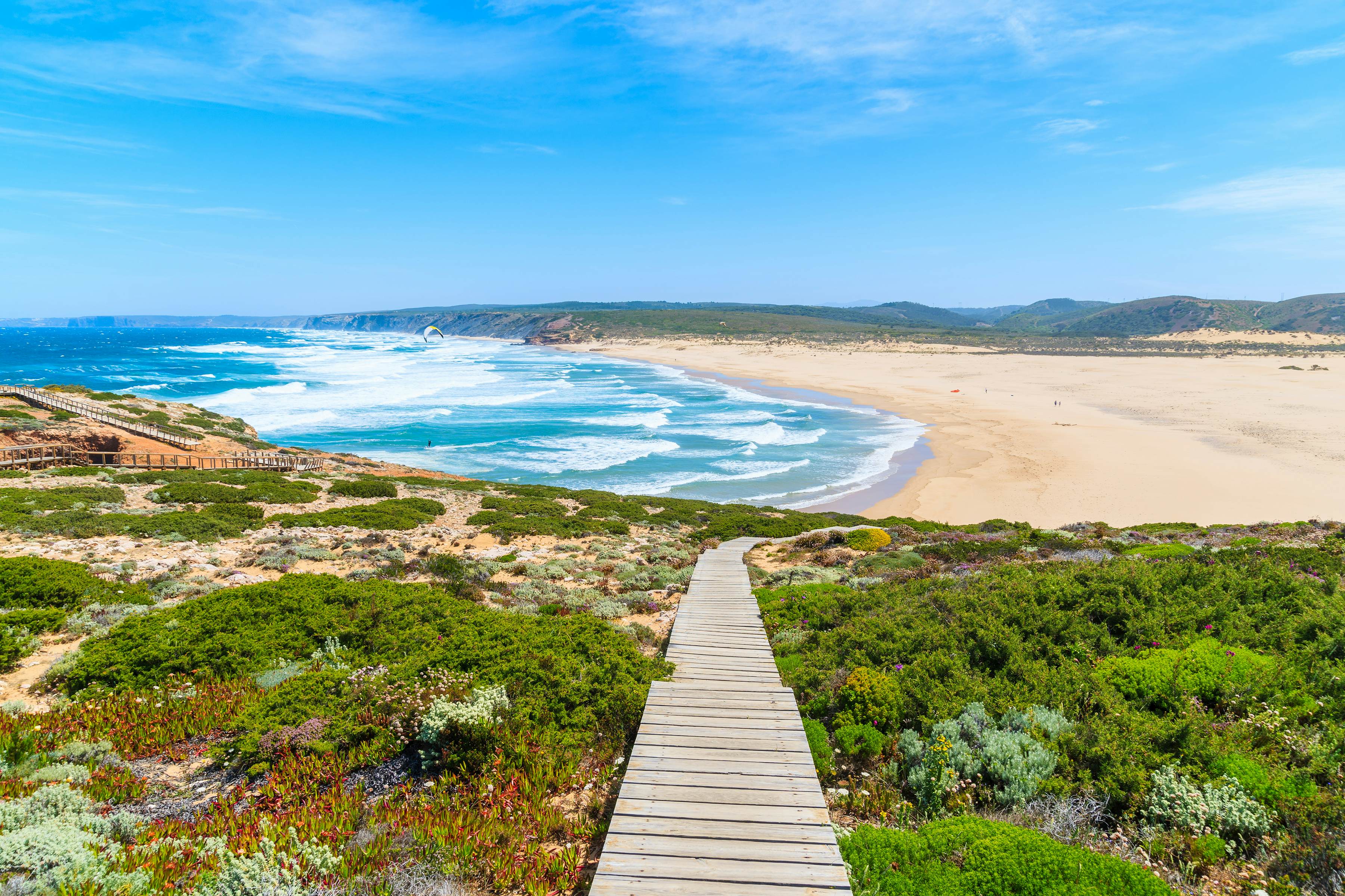 Wooden walkway to beautiful Praia da Bordeira beach, popular place to do kite surfing, Algarve, Portugal, License Type: media, Download Time: 2026-01-05T16:50:37.000Z, User: clairenaylor, Editorial: false, purchase_order: 65050 - Digital Destinations and Articles, job: Online editorial, client: Europe in spring, other: Claire Naylor