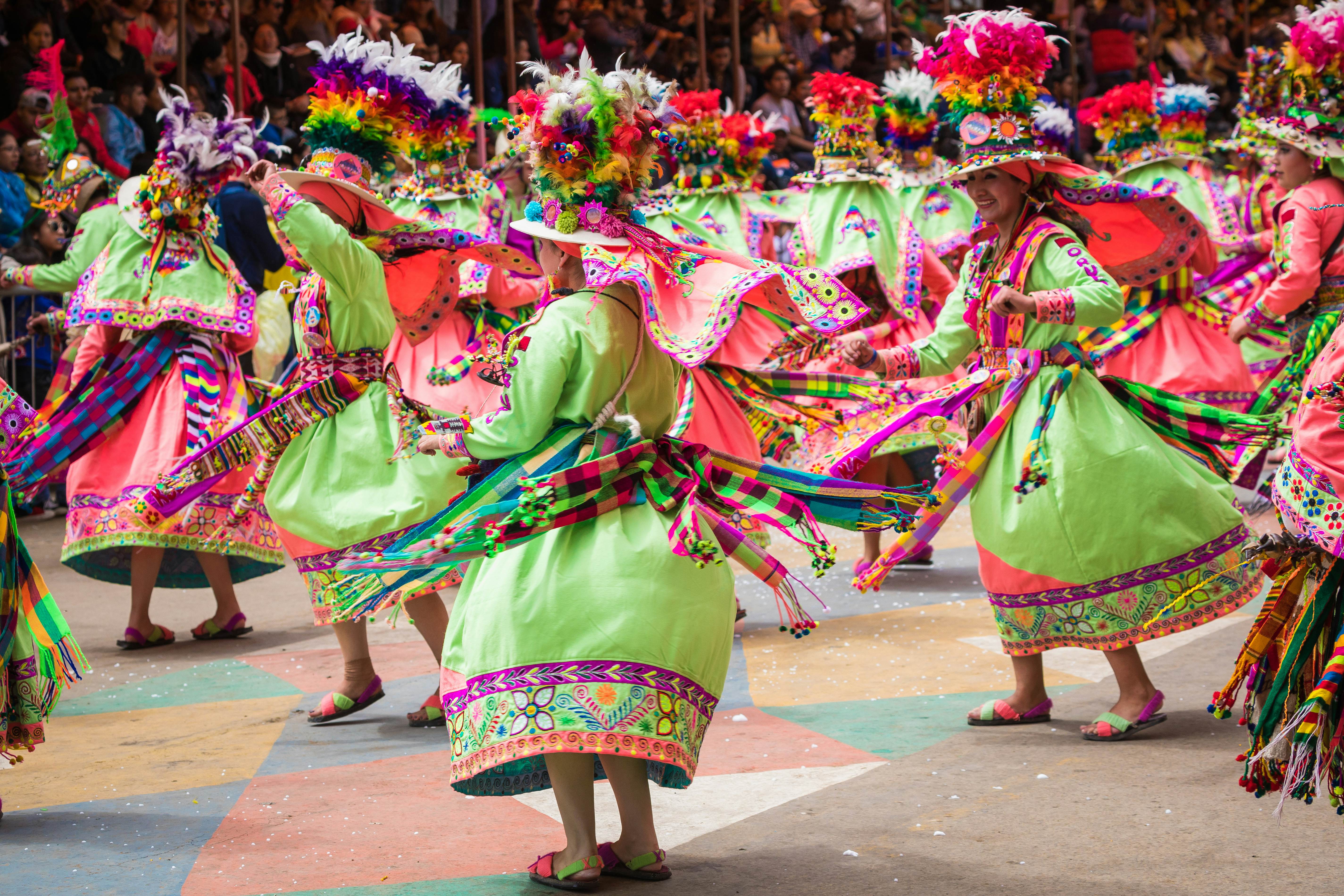 ORURO, BOLIVIA - FEBRUARY 10, 2018: Dancers at Oruro Carnival in Bolivia, declared UNESCO Cultural World Heritag on February 10, 2018 in Oruro, Bolivia, License Type: media, Download Time: 2025-05-26T03:33:02.000Z, User: claramonitto, Editorial: true, purchase_order: 56530 - Guidebooks, job: Global Publishing-WIP, client: Bolivia 11, other: Clara Monitto