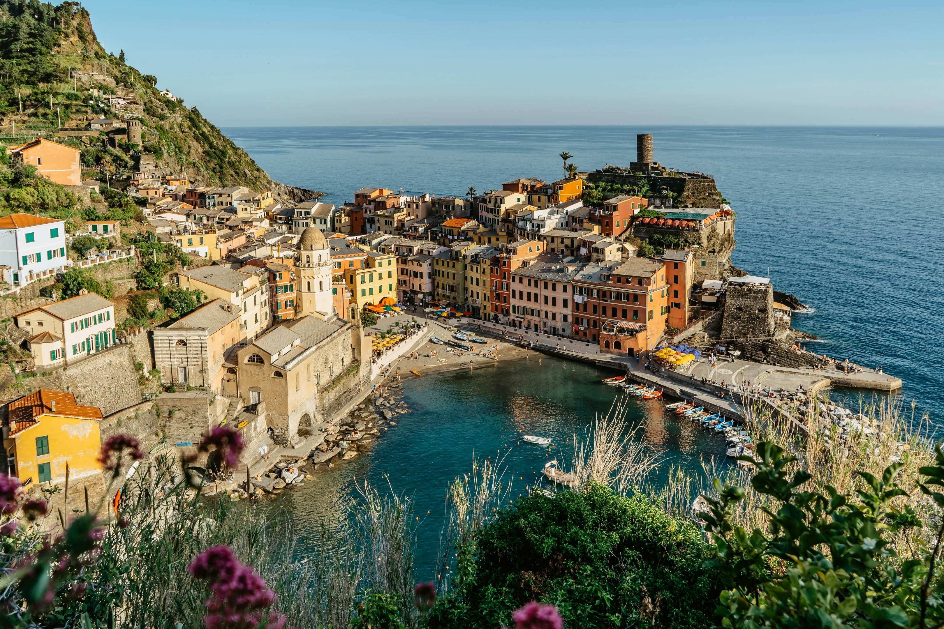 Aerial view of Vernazza and coastline of Cinque Terre,Italy.UNESCO Heritage Site.Picturesque colorful village on rock above sea.Summer holiday,travel background.Italian Riviera landscape.Steep cliff, License Type: media, Download Time: 2025-01-24T23:38:14.000Z, User: katelyn.perry_lonelyplanet, Editorial: false, purchase_order: 65050 - Digital Destinations and Articles, job: Lonely Planet WiP, client: Lonely Planet WiP, other: Katelyn Perry