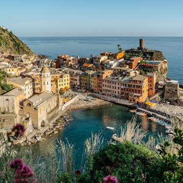Aerial view of Vernazza and coastline of Cinque Terre,Italy.UNESCO Heritage Site.Picturesque colorful village on rock above sea.Summer holiday,travel background.Italian Riviera landscape.Steep cliff, License Type: media, Download Time: 2025-01-24T23:38:14.000Z, User: katelyn.perry_lonelyplanet, Editorial: false, purchase_order: 65050 - Digital Destinations and Articles, job: Lonely Planet WiP, client: Lonely Planet WiP, other: Katelyn Perry