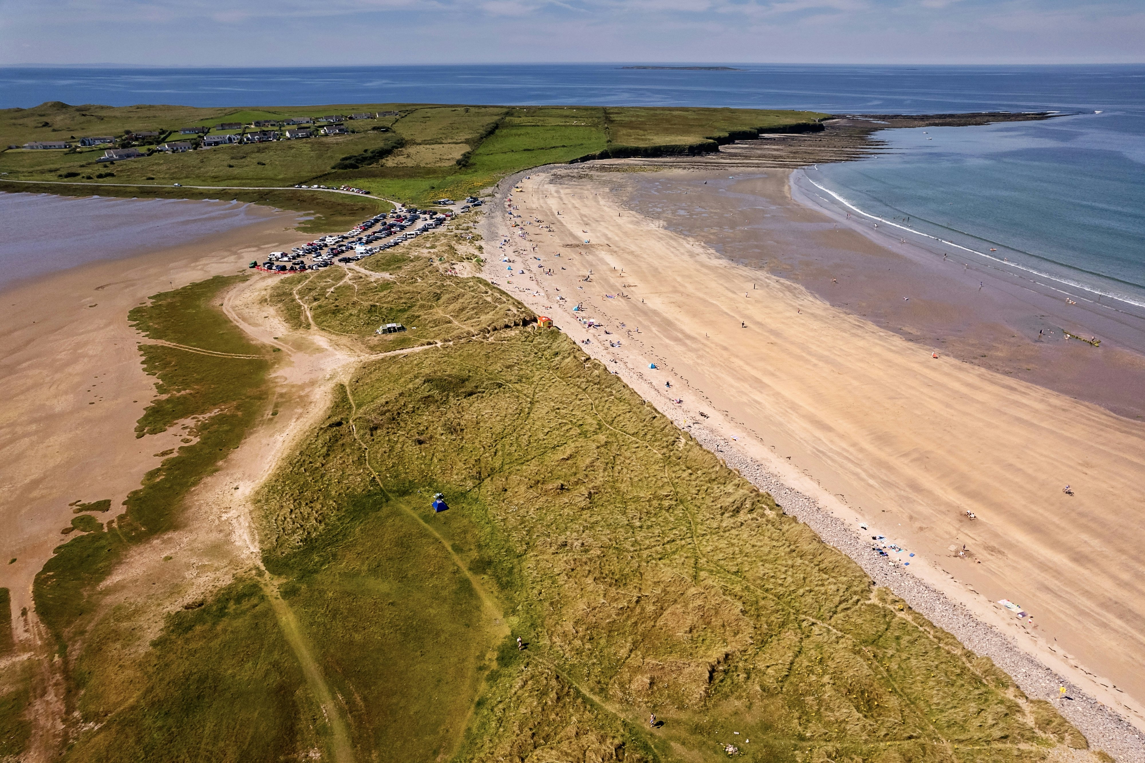 An aerial view of Streedagh Strands in County Sligo, Ireland.