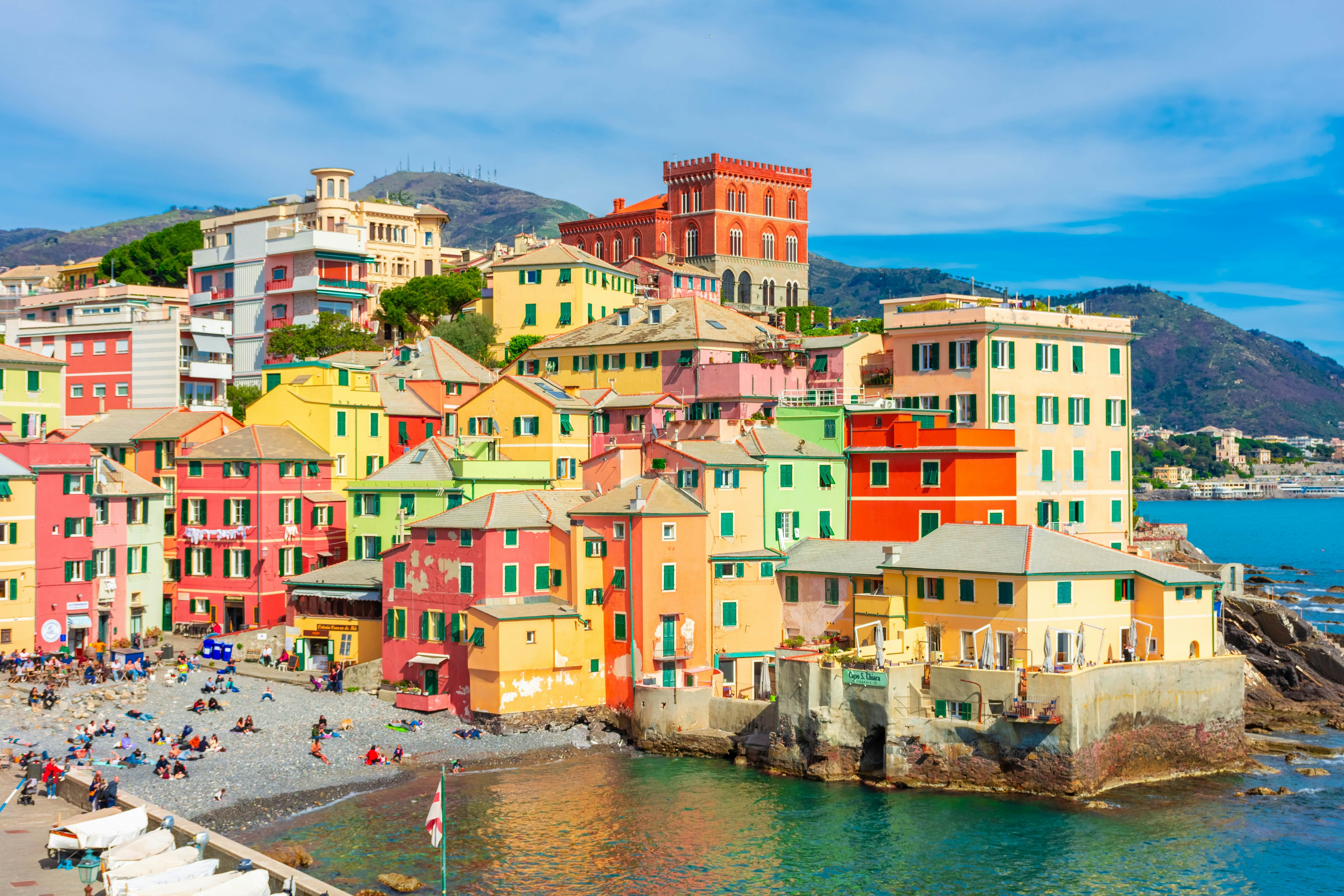 View of the colorful town of Boccadasse by the sea, Genoa, Liguria, 1 April 2023, License Type: media, Download Time: 2024-12-01T16:11:23.000Z, User: comptonsheldon109, Editorial: true, purchase_order: 56530 - Guidebooks, job: Global Publishing WIP, client: Pocket Genoa & Cinque Terre 2, other: Compton Sheldon