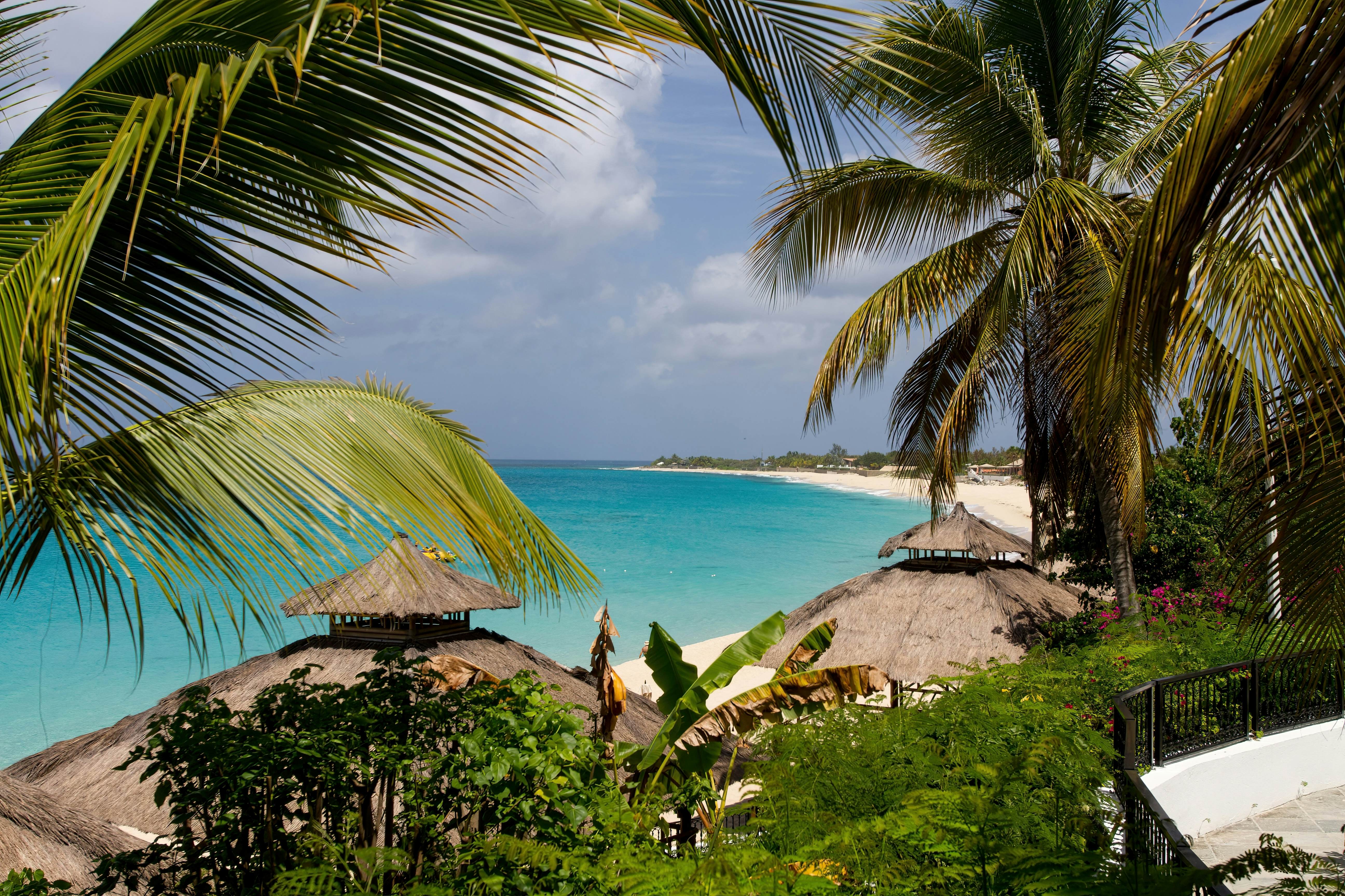 View of beach through palm trees La Samanna Baie Longue St Martin Sint Maarten French West Indies, License Type: media, Download Time: 2026-01-08T15:04:15.000Z, User: rhylton_redventures, Editorial: false, purchase_order: 65050 - Digital Destinations and Articles, job: Lonely Planet, client: wip, other: Rhianydd Hylton