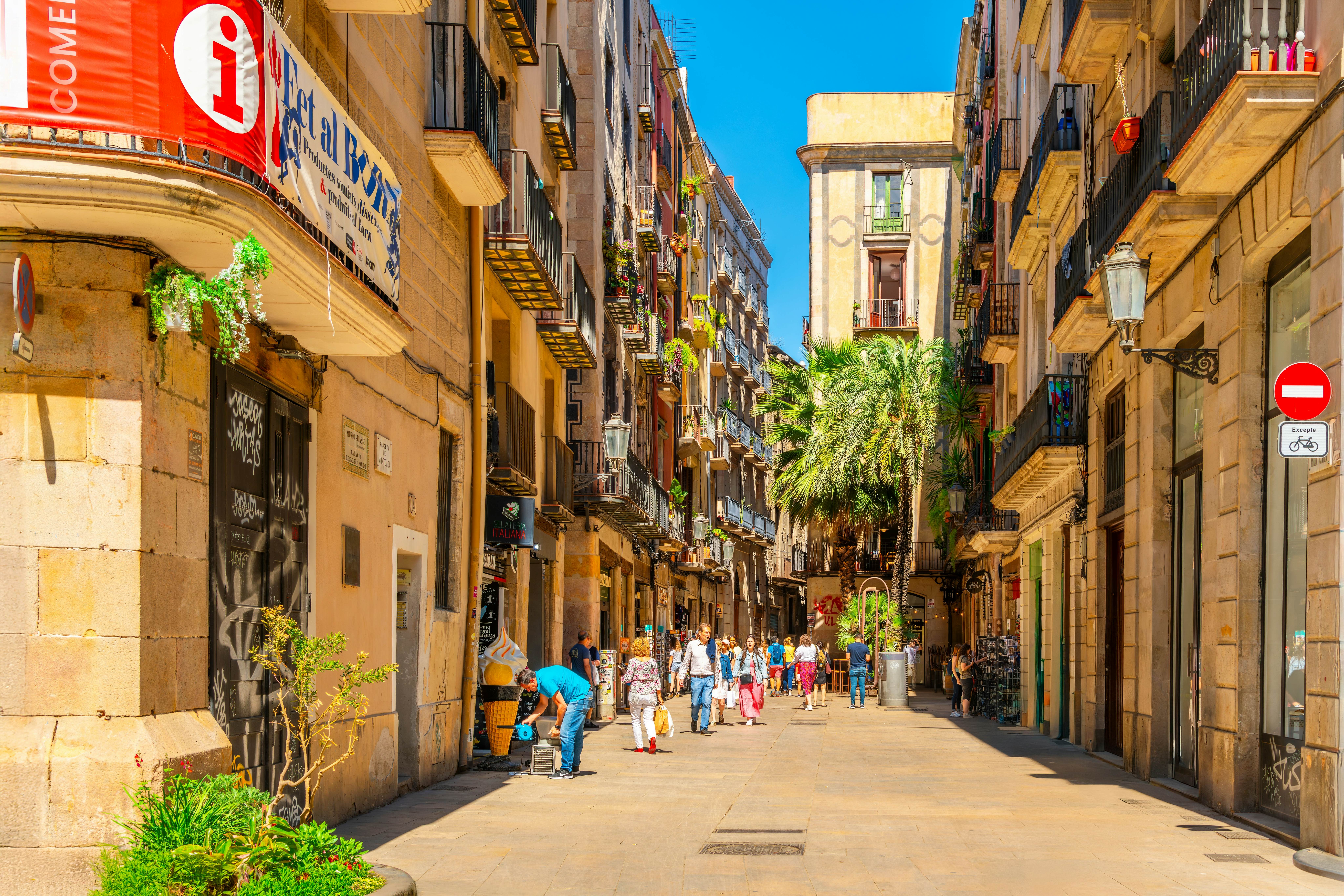 Barcelona, Spain - May 7 2023: Carrer de Montcada street, considered one of the most picturesque areas in the medieval center of Barcelona, Spain, home to historic mansions and Picasso museum., License Type: media, Download Time: 2025-11-05T22:16:19.000Z, User: LP_YKhanna, Editorial: true, purchase_order: 65050 - Digital Destinations and Articles, job: LP, client: App Content, other: Yuvraj Khanna