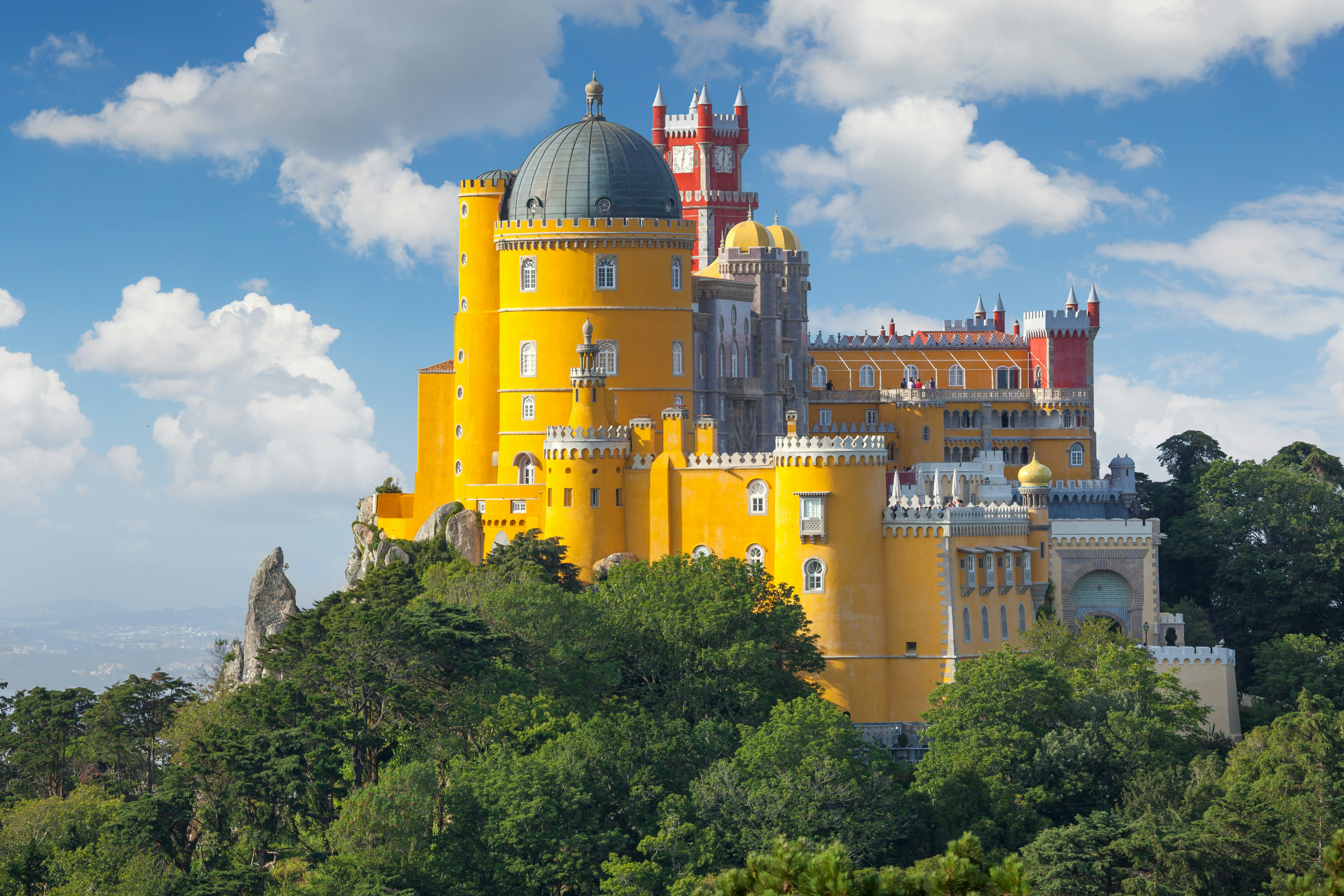 The colorful towers of the Palácio da Pena in Sintra near Lisbon, Portugal.