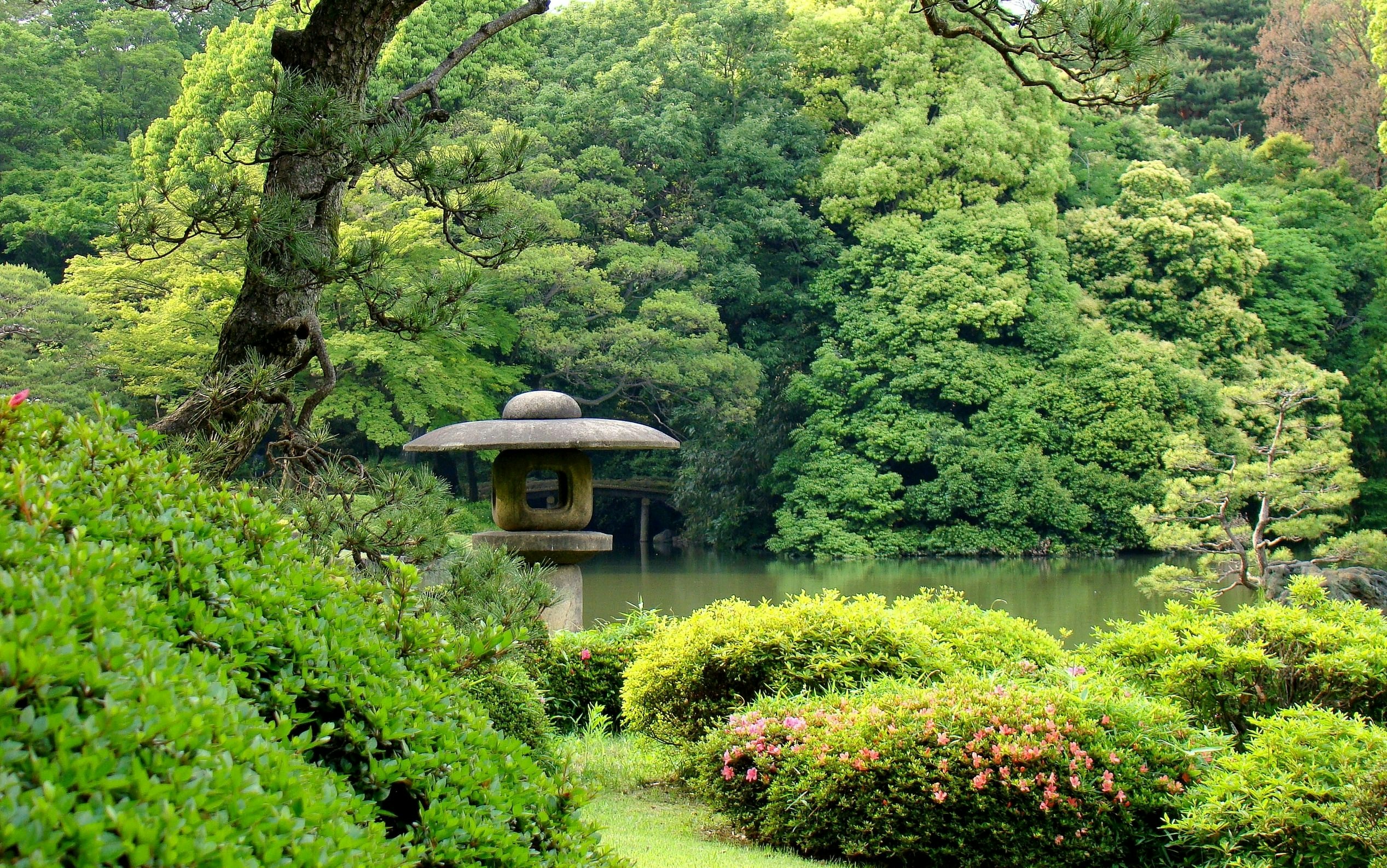 A stone sculpture in the Rikugi-en Japanese garden in Tokyo, Japan.