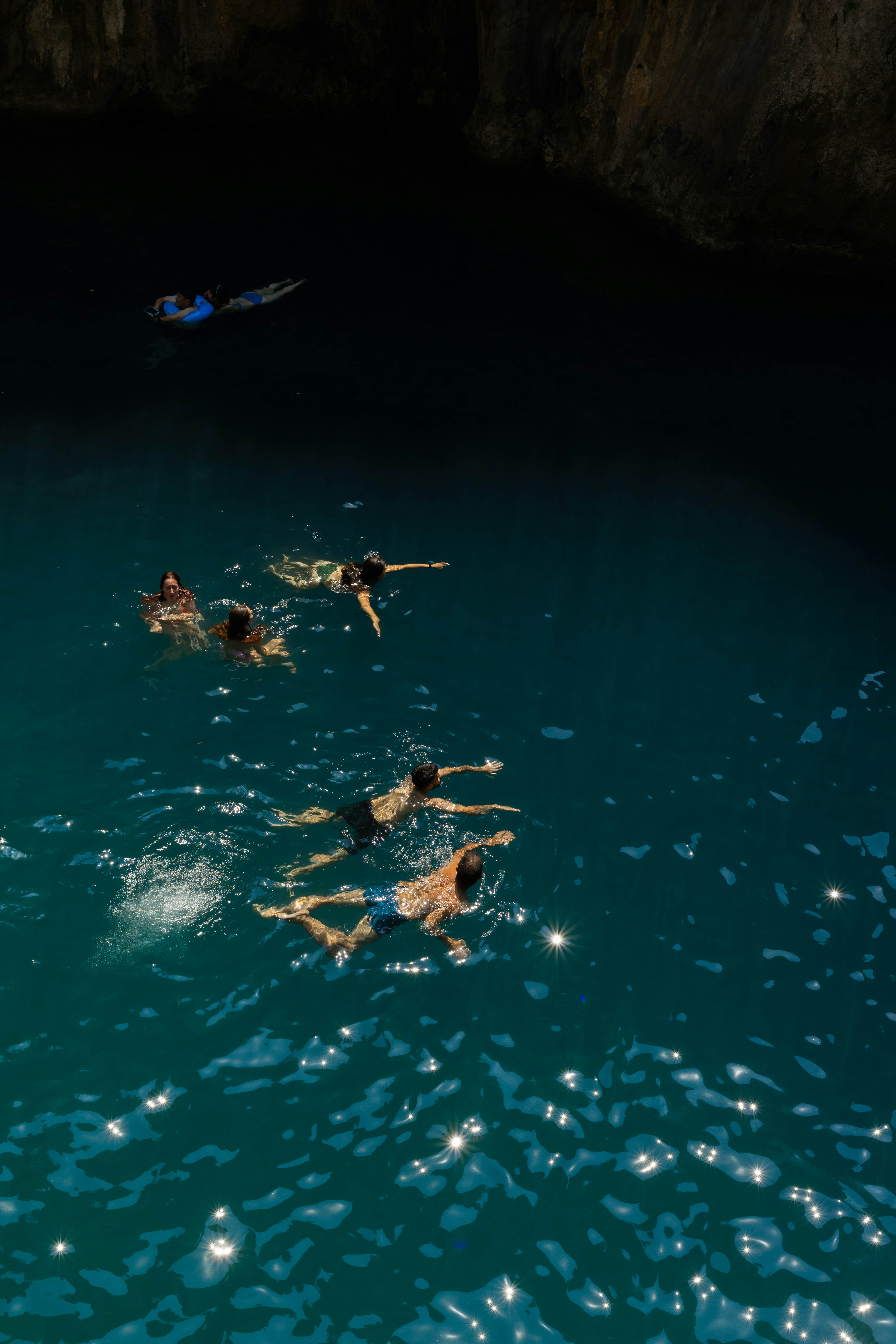 Swimmers at Fiordo di Furore on a summer's day. 