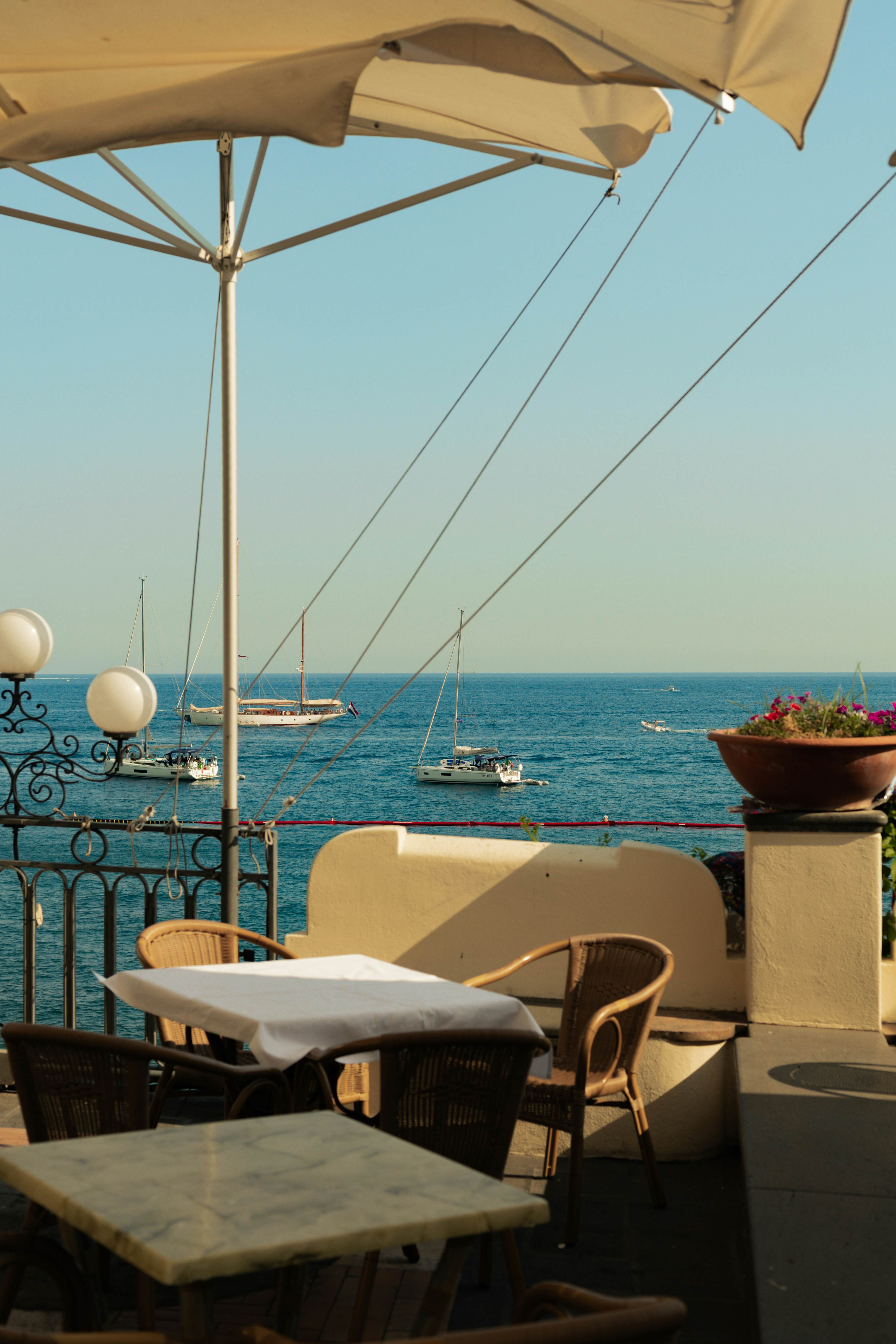 Tables at Marina Grande restaurant in Amalfi.