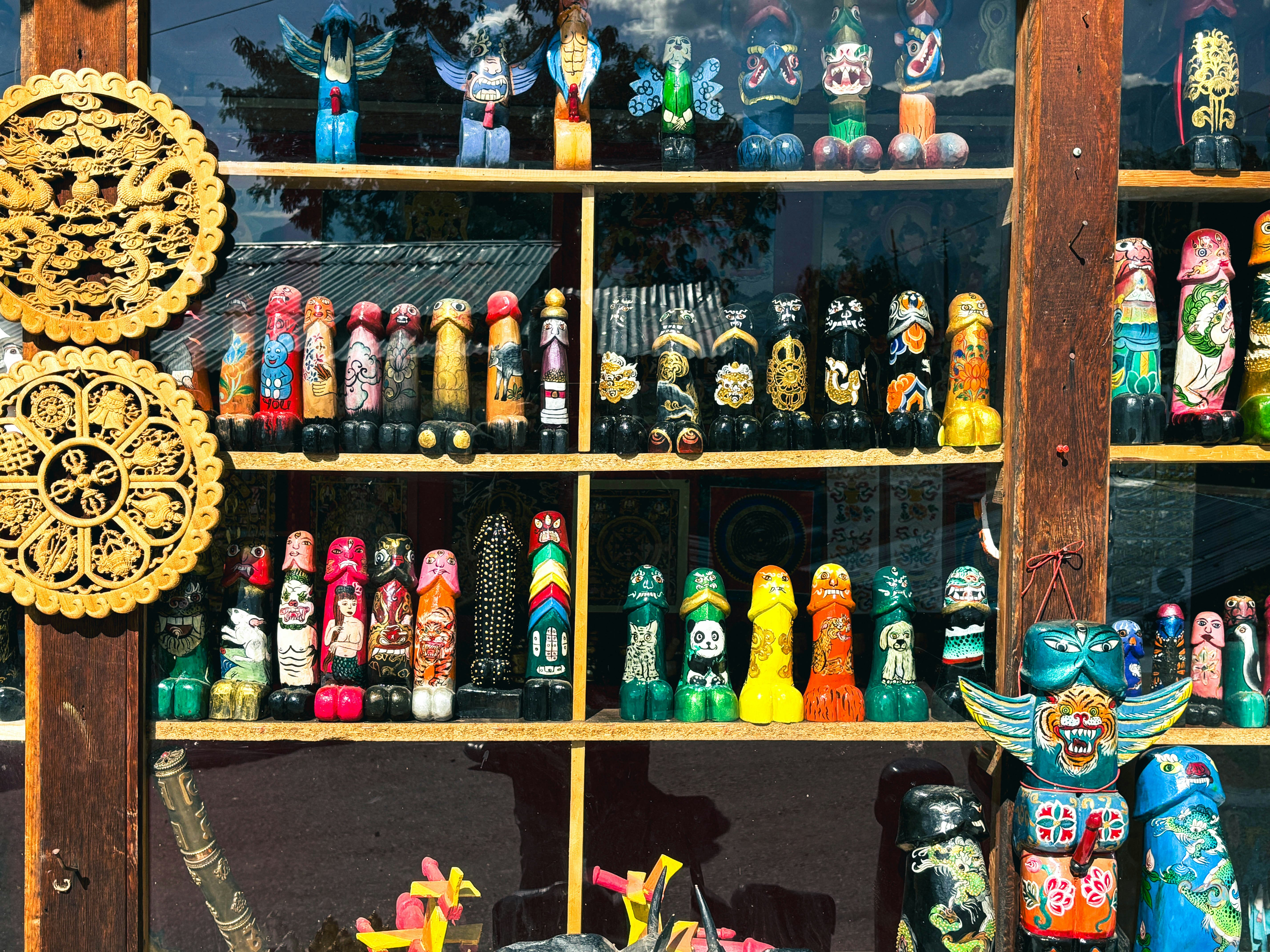 Phallus symbols for sale in a shop at Chimi Lhakhang in Bhutan.