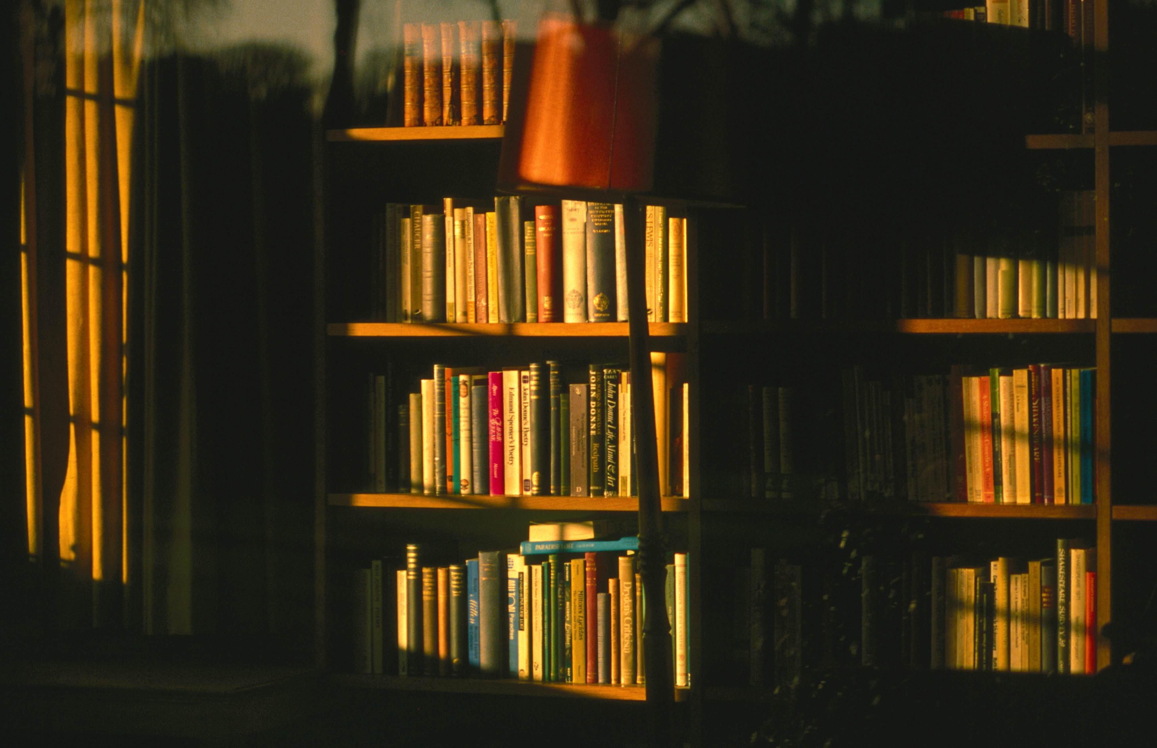 Sunlight on bookshelves England, Europe, Oxford, Oxfordshire, United Kingdom, art, book, culture, education, interior, library