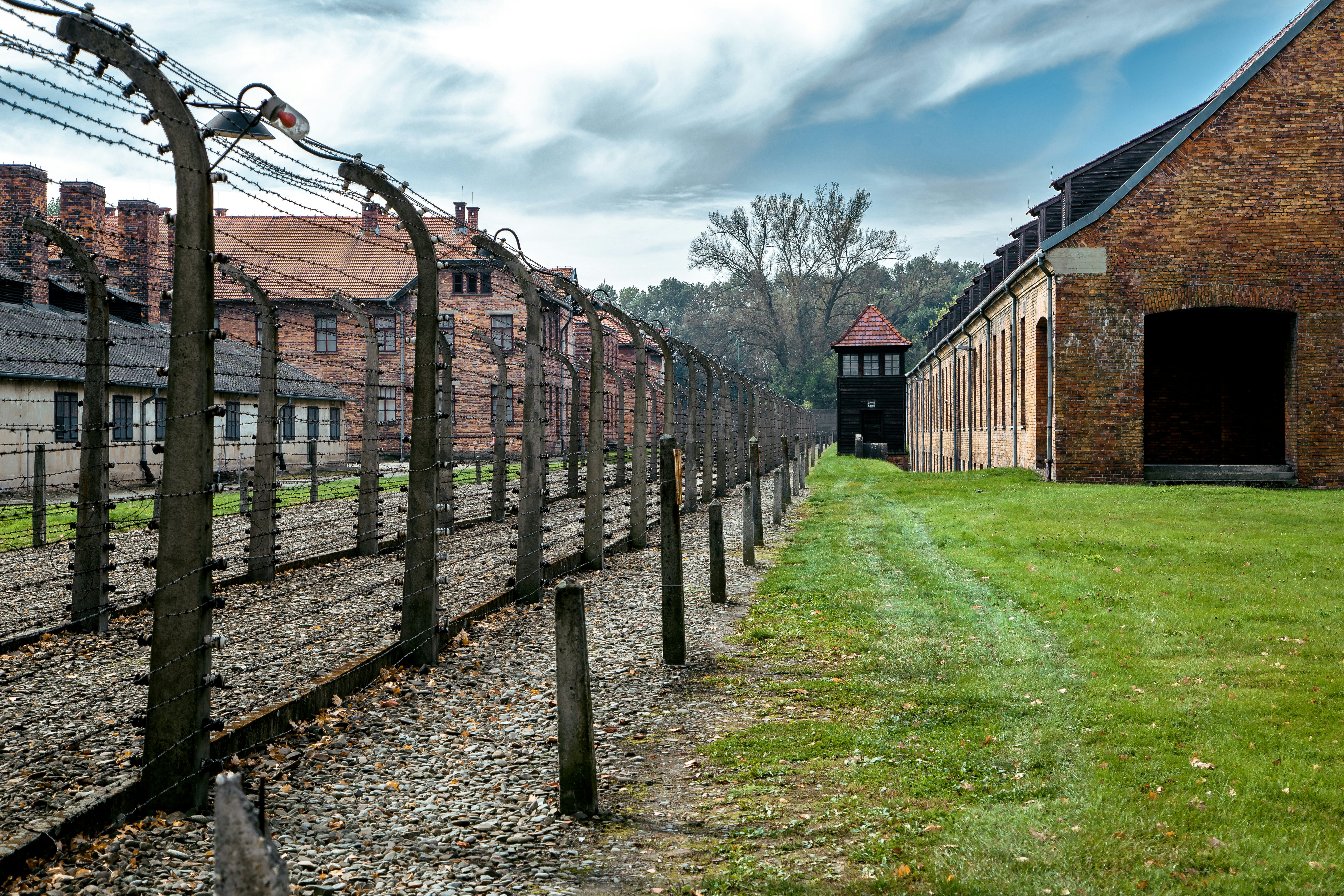 Electric fence courtyard, Auschwitz Birkenau Concentration Camp Poland