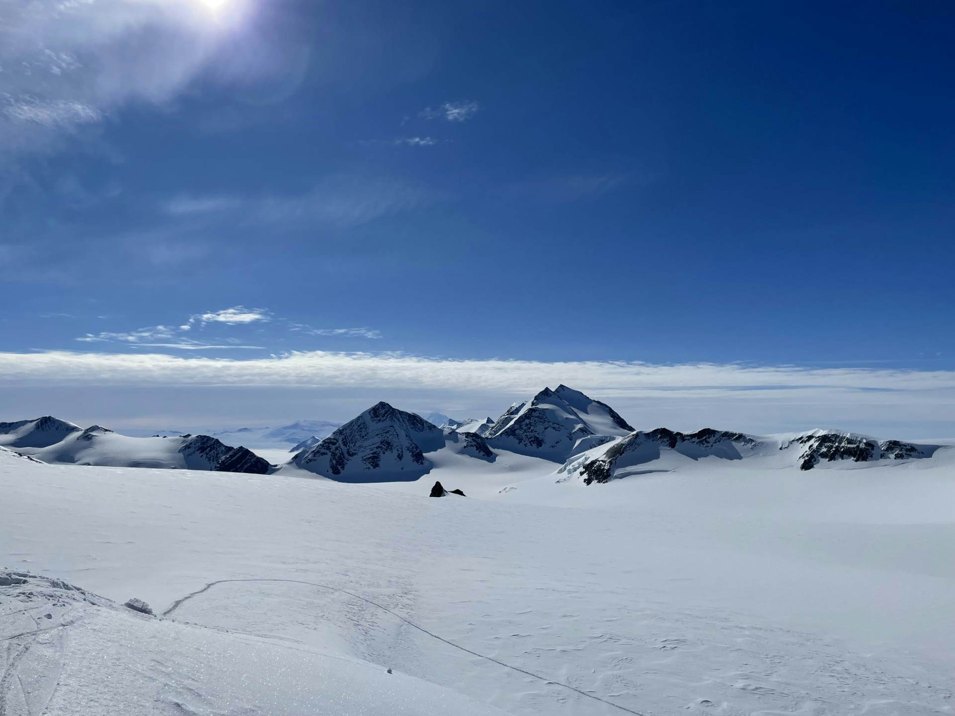 A mountain range covered in snow.