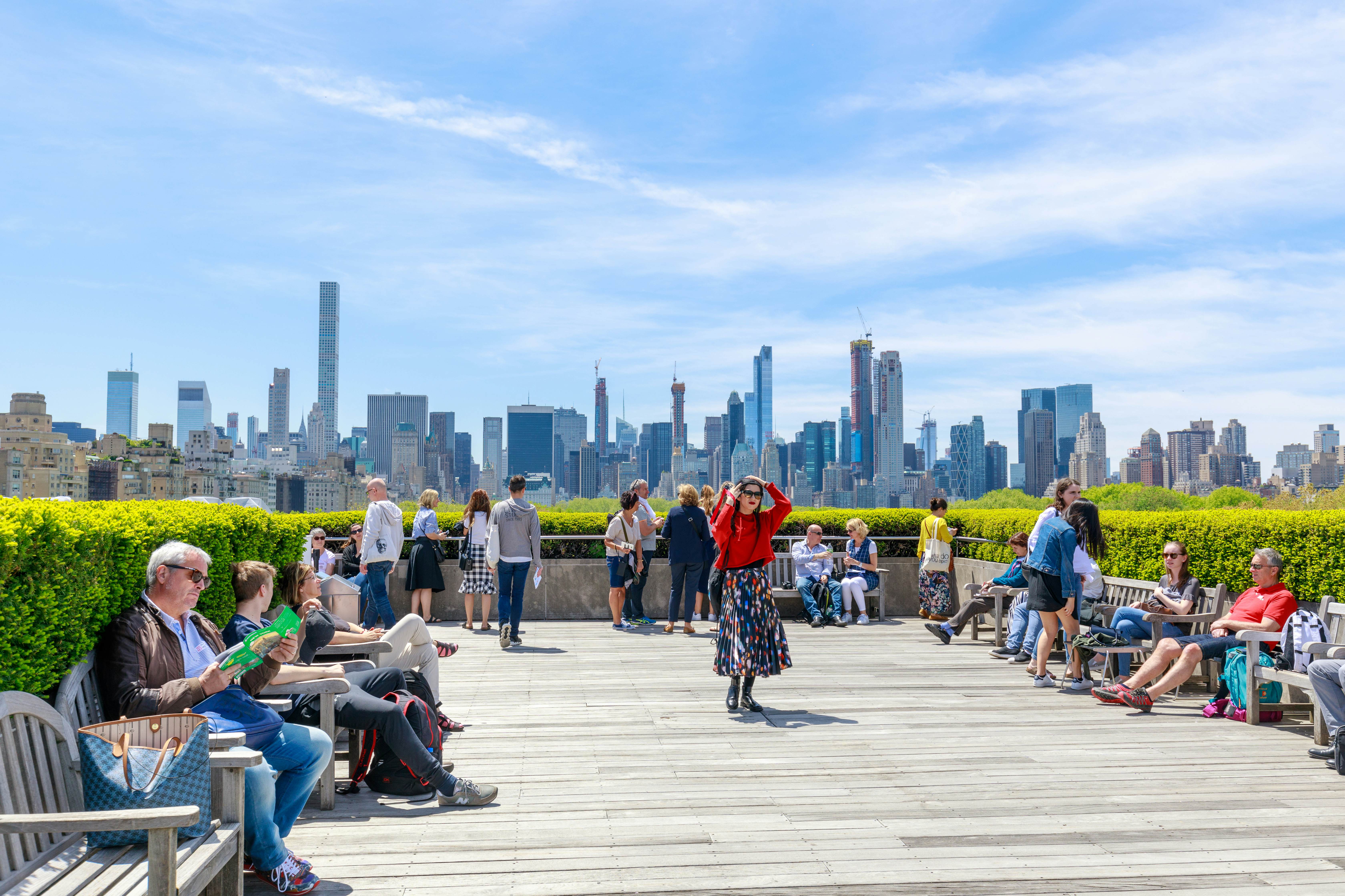 New York, United States: People enjoying view at the rooftop of the Metropolitan museum of art.