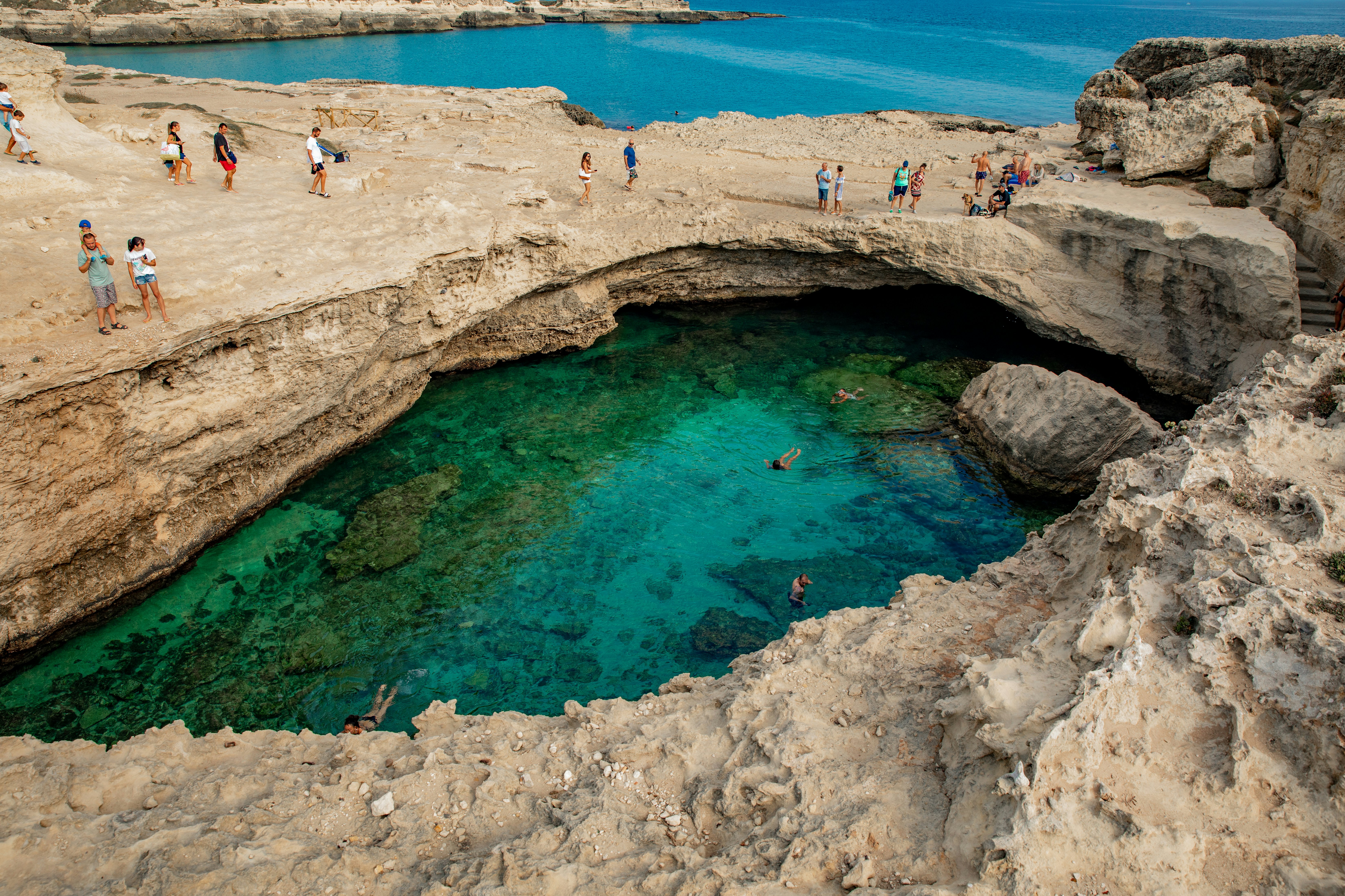 Puglia/Italy: Grotta della Poesia (Cave of Poetry), a famous hotspot at the coast of Puglia
