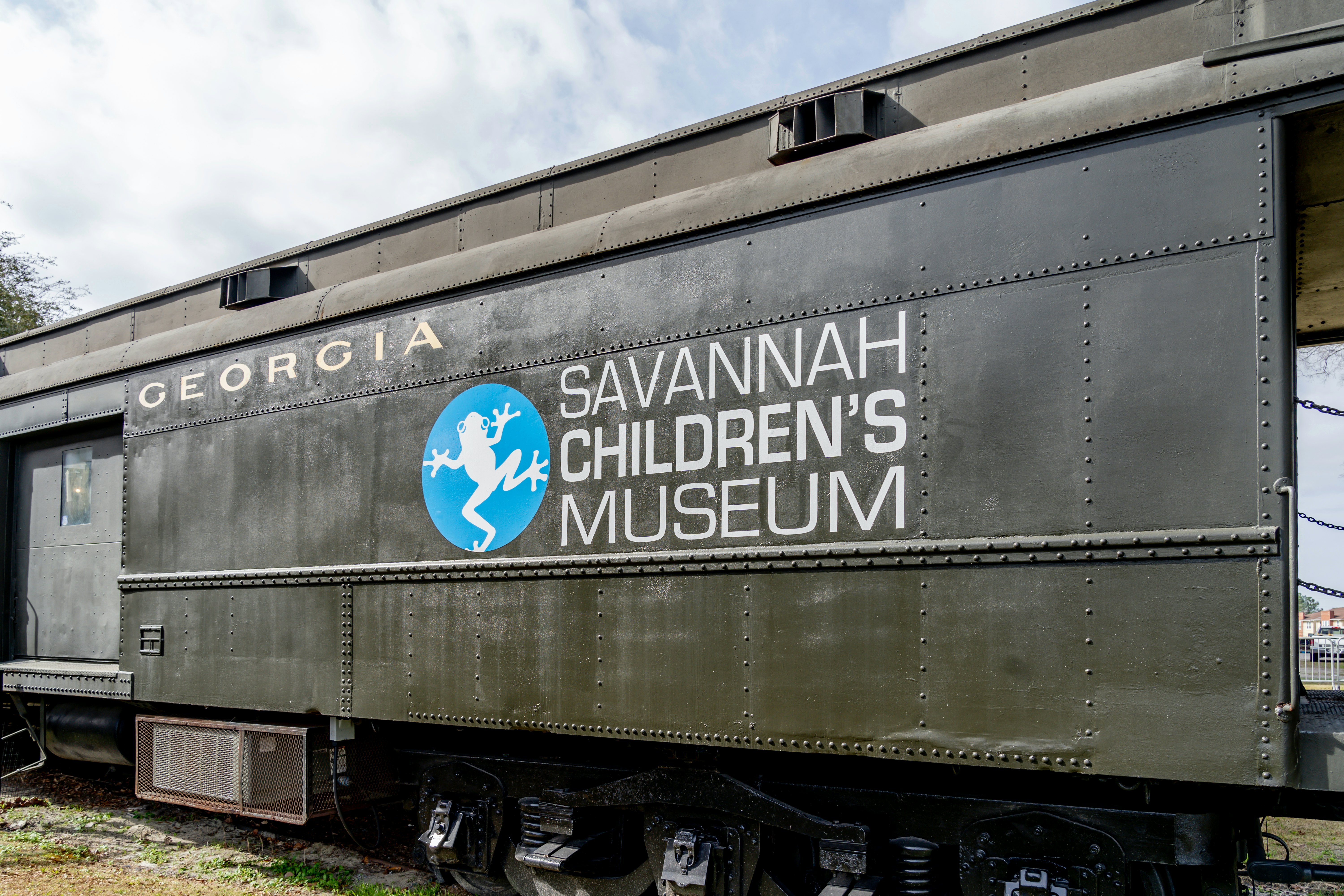 The sign for the Savannah Children's Museum in Savannah, Georgia, USA, marked on a train carriage.