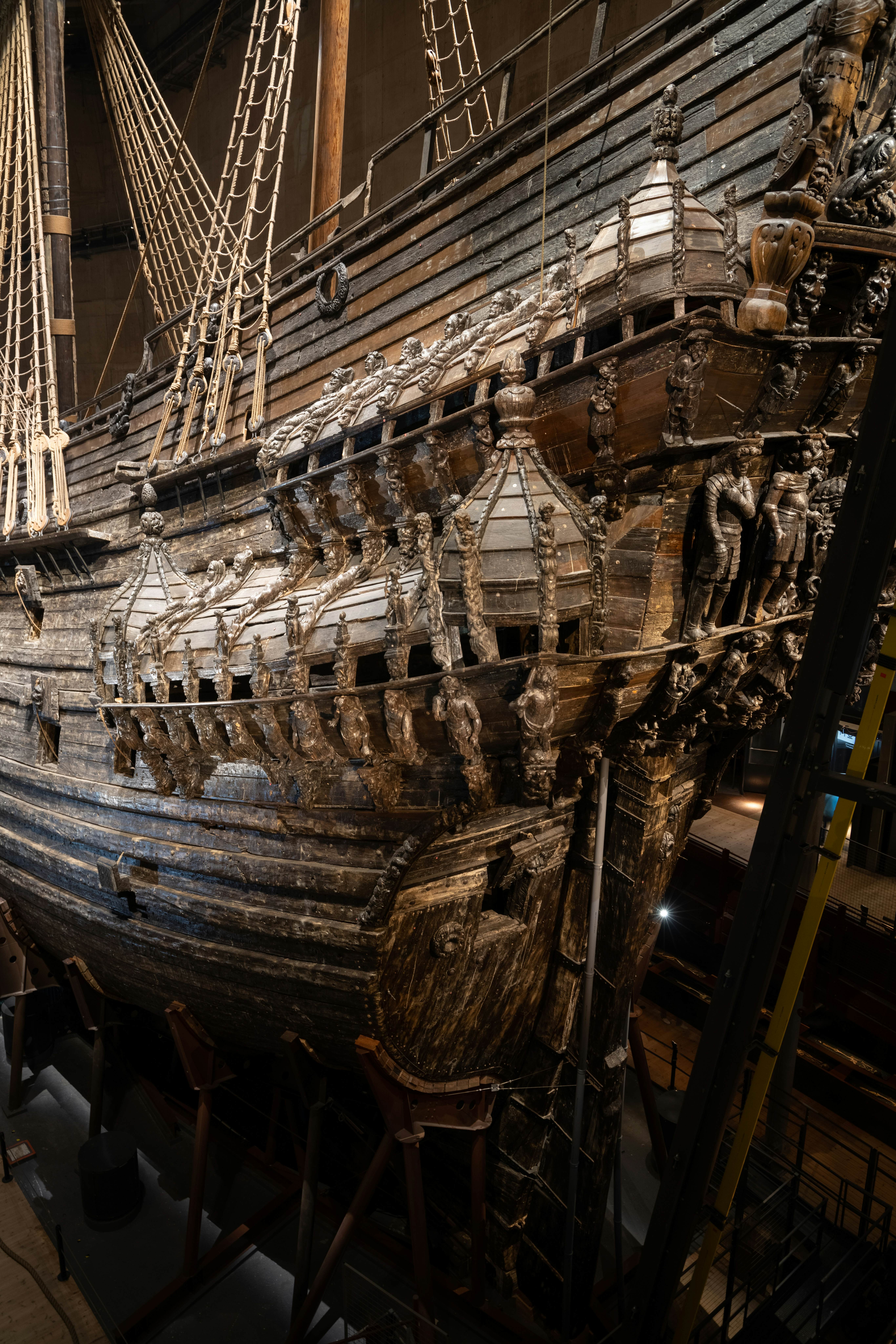 A Viking ship displayed in a museum.