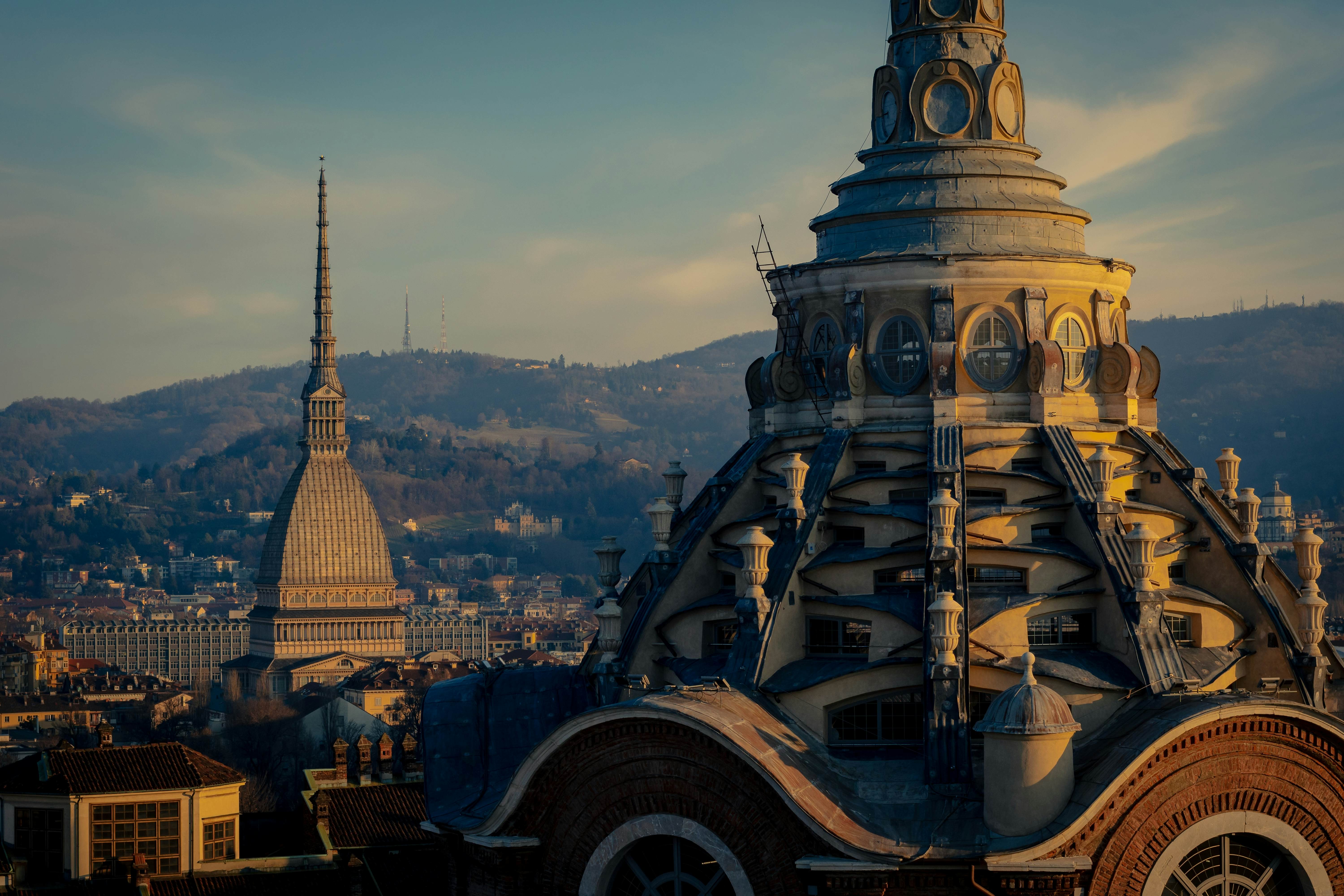 Turin. From the top of the Cathedral's bell tower, the Holy Shroud Chapel's dome and the iconic Mole Antonelliana.; Shutterstock ID 2231291011; purchase_order:65050 - Digital Destinations and Articles; job:lonely planet; client:12 things to know before visiting Turin; other:Kathleen Baxter
2231291011