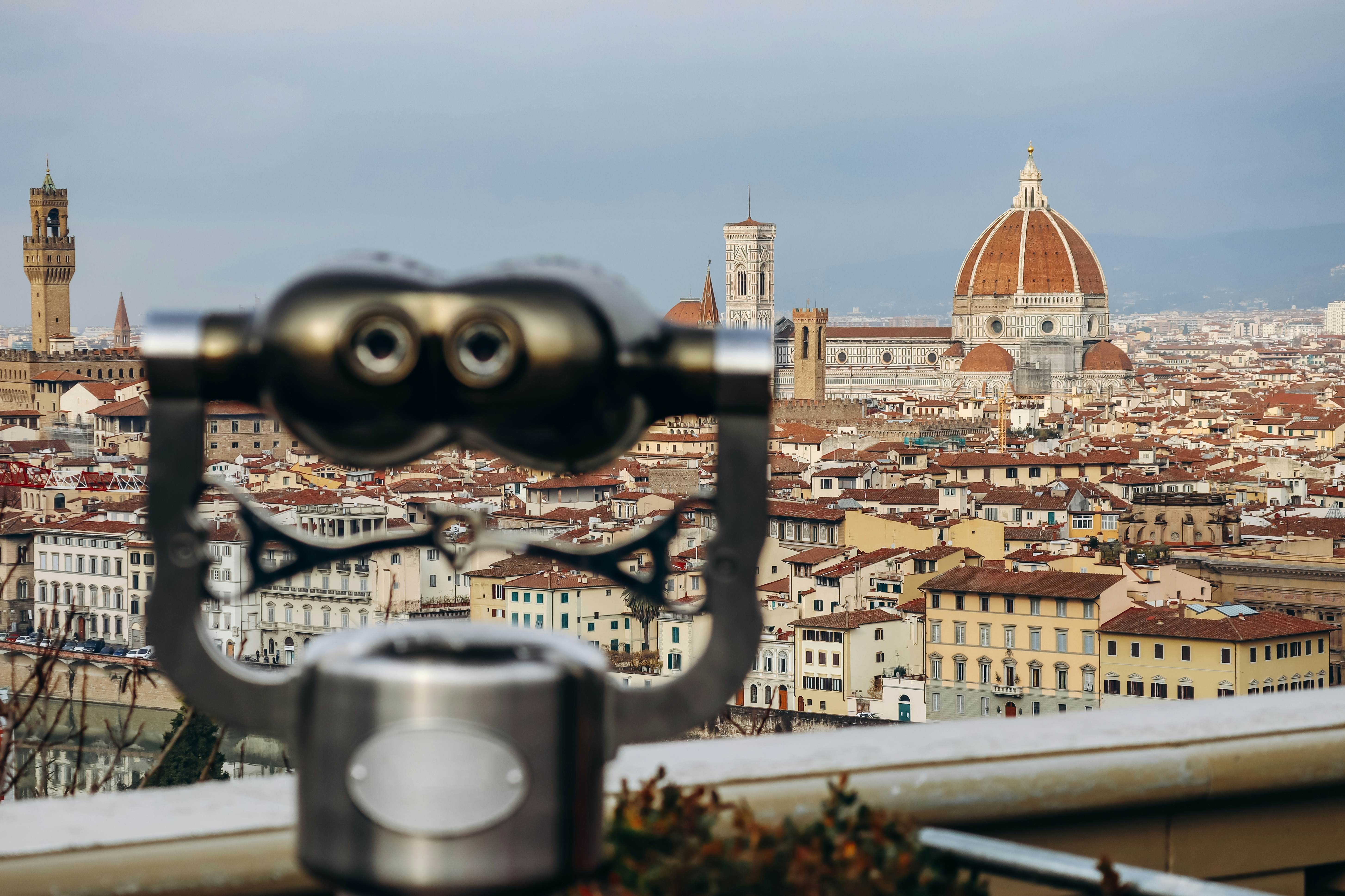 View of Florence from the observation deck, with binoculars, License Type: media, Download Time: 2025-03-07T20:24:34.000Z, User: rhylton_redventures, Editorial: false, purchase_order: 56530 - Guidebooks, job: Lonely Planet, client: Lonely Planet WIP, other: Rhianydd Hylton