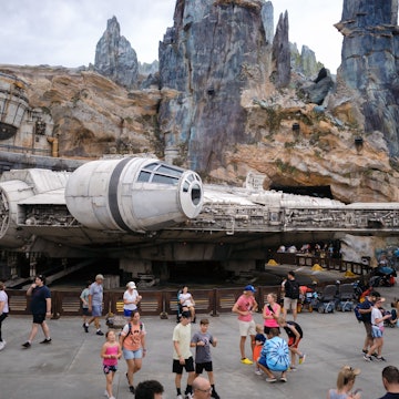 ORLANDO, US - Sep 28, 2022: A Millennium Falcon Star Wars Galaxy's Edge at Disney World Hollywood Studios, License Type: media, Download Time: 2025-05-15T15:25:03.000Z, User: rhylton_redventures, Editorial: true, purchase_order: 65050 - Digital Destinations and Articles, job: Lonely Planet, client: wip, other: Rhianydd Hylton