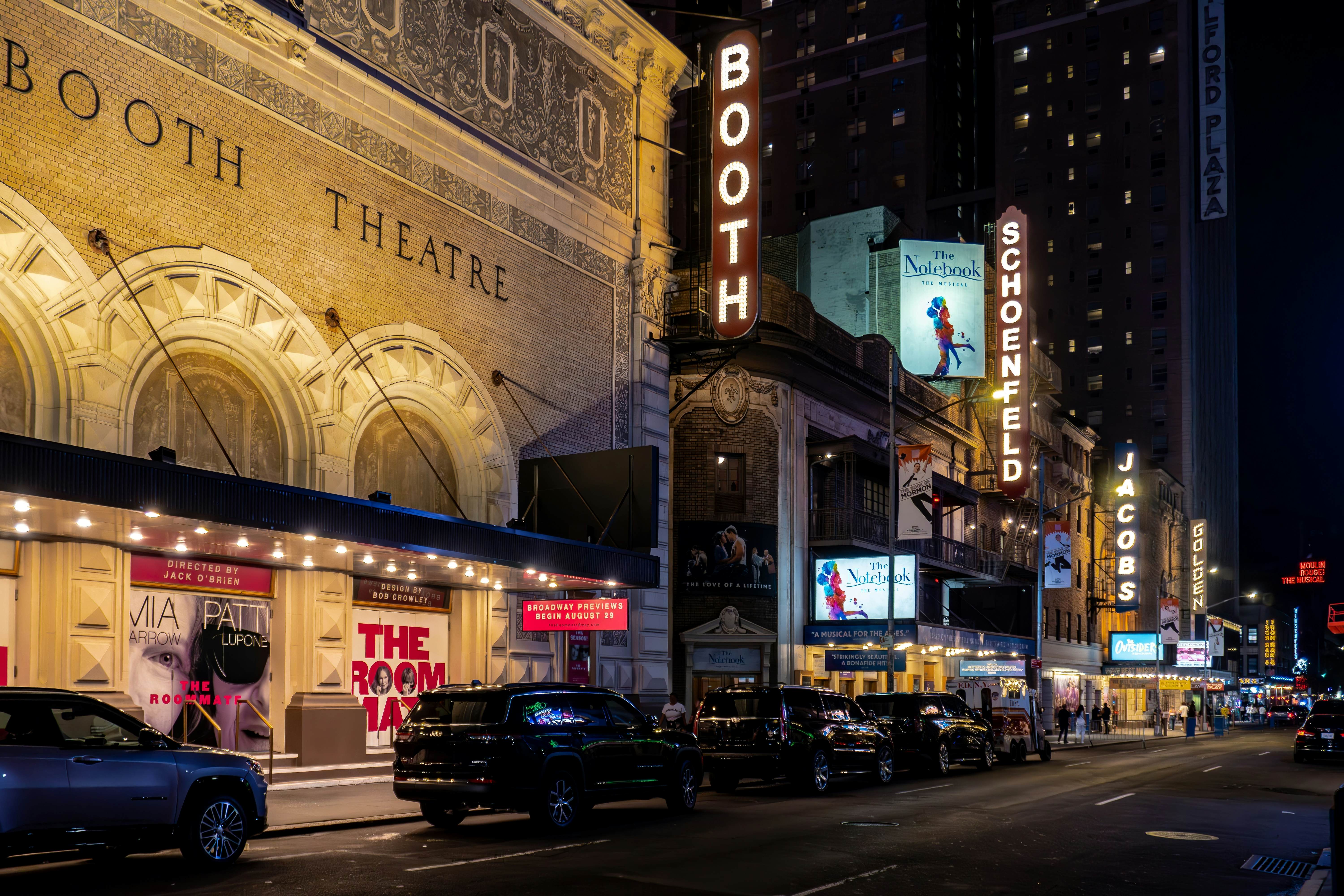 Theater District of Midtown Manhattan at night. Broadway