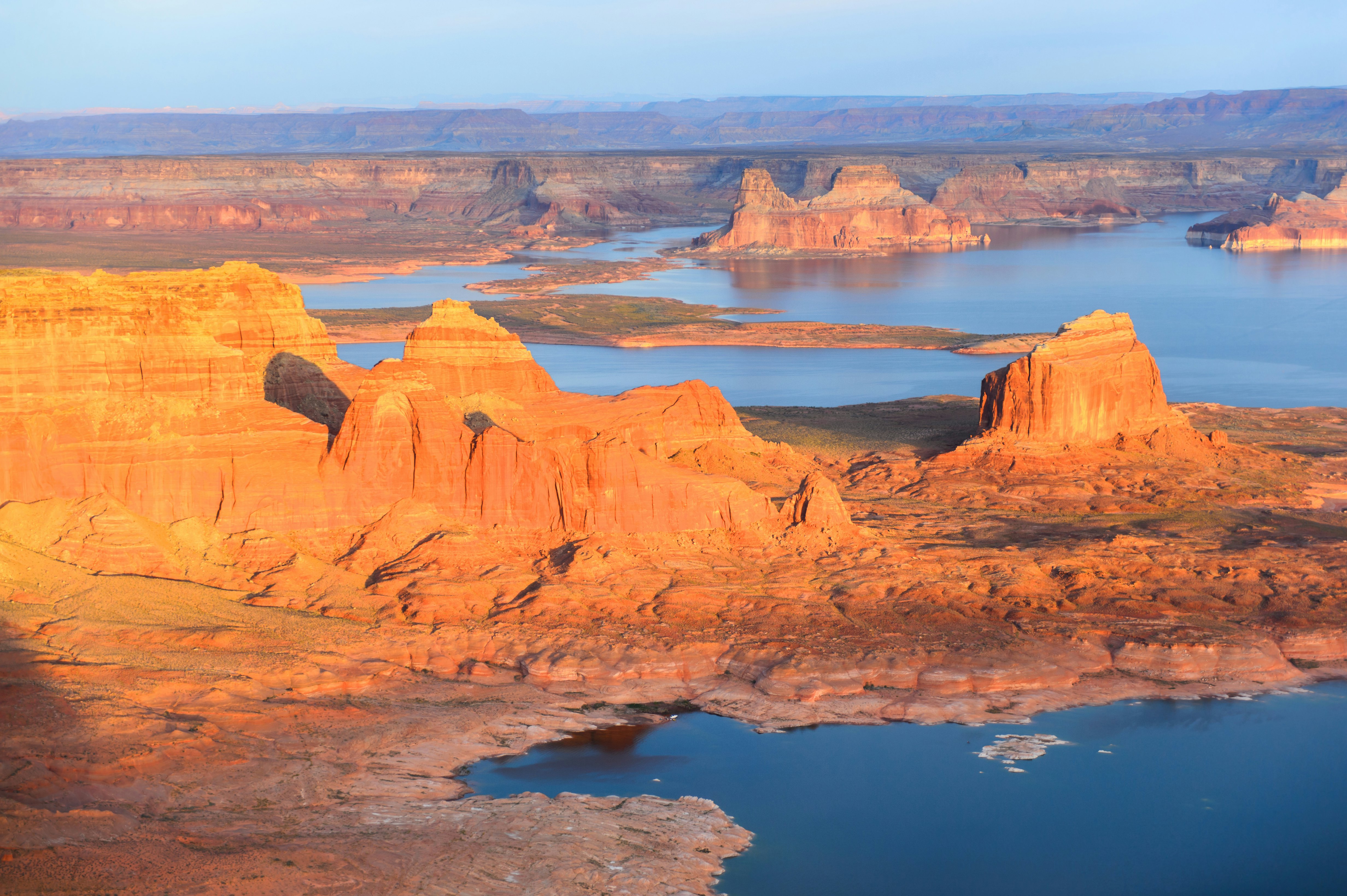 View from the plane on the Grand Canyon during the sunrise, Arizona, USA.