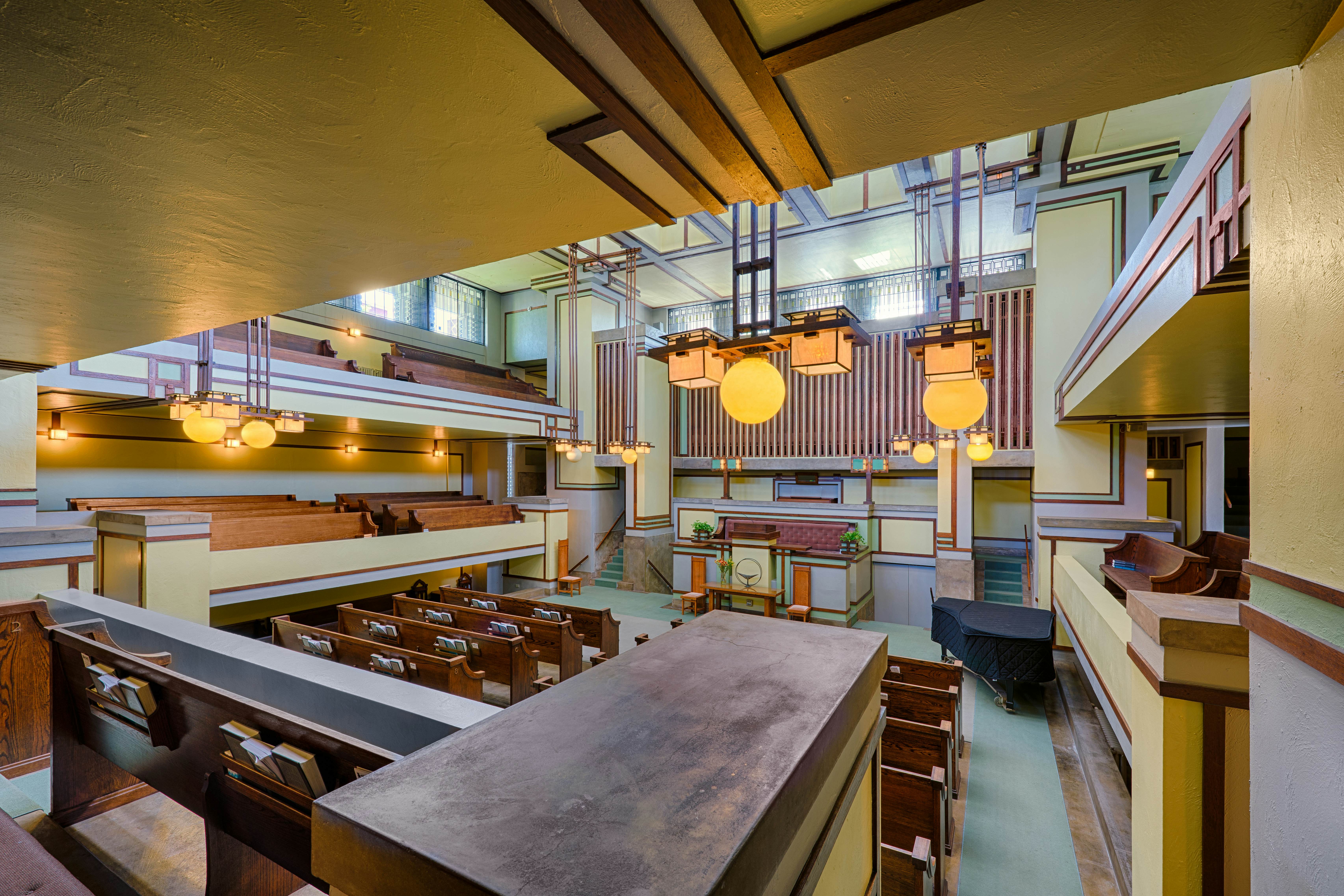 OAK PARK, ILLINOIS - JUNE 15, 2016: Interior of the Unity Temple designed by Frank Lloyd Wright on June 15, 2016 in Oak Park, Illinois, License Type: media, Download Time: 2026-02-22T21:18:52.000Z, User: bhealy950, Editorial: true, purchase_order: 65050 - Digital Destinations and Articles, job: Lonely Planet Online Editorial, client: Best day trips from Chicago, other: Brian Healy