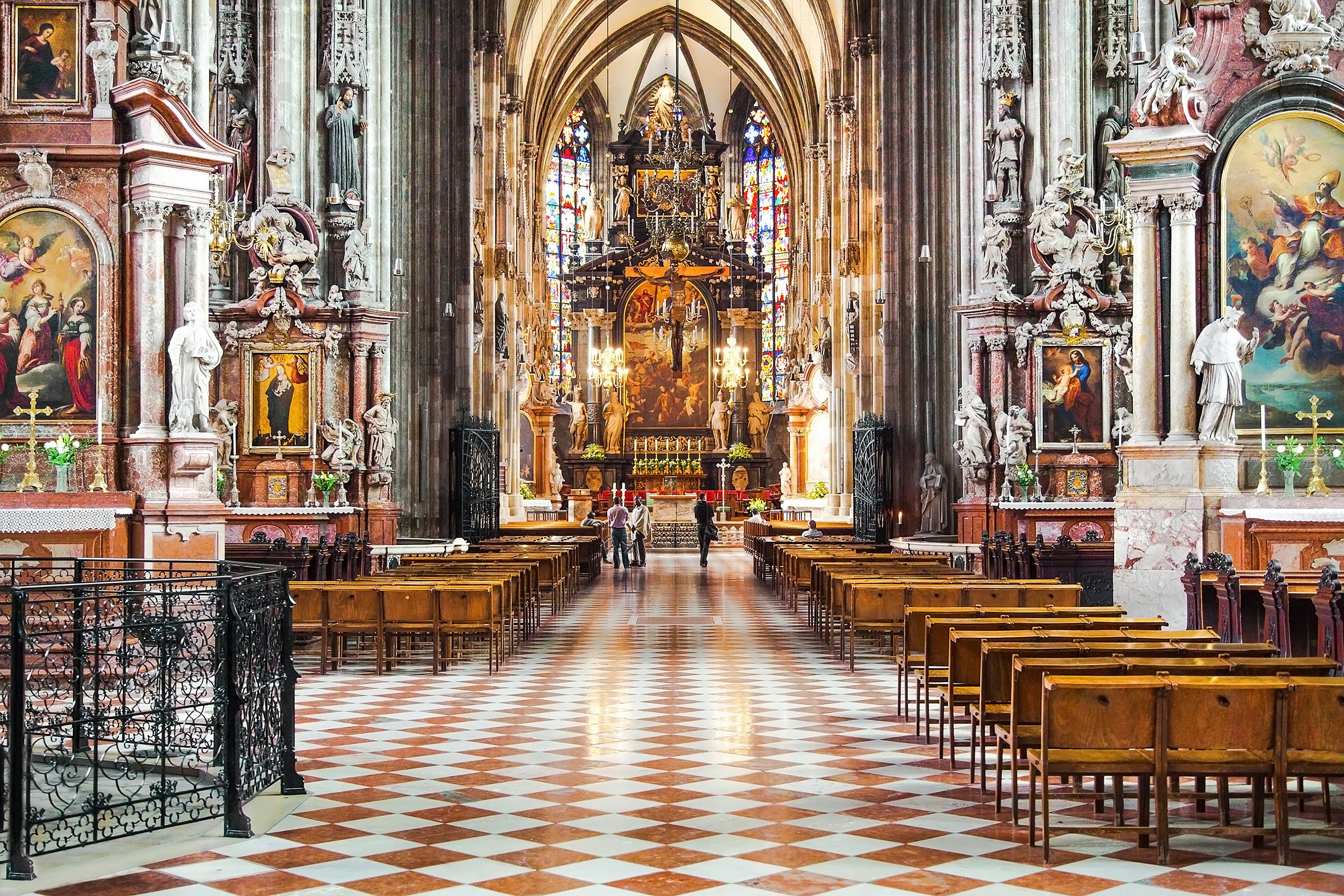 VIENNA - JUNE 14: Interior view of famous St. Stephen's Cathedral on June 14, 2013 in Vienna, Austria. Built in 1160, the cathedral is now one of the city's most recognizable symbols and major sights.
