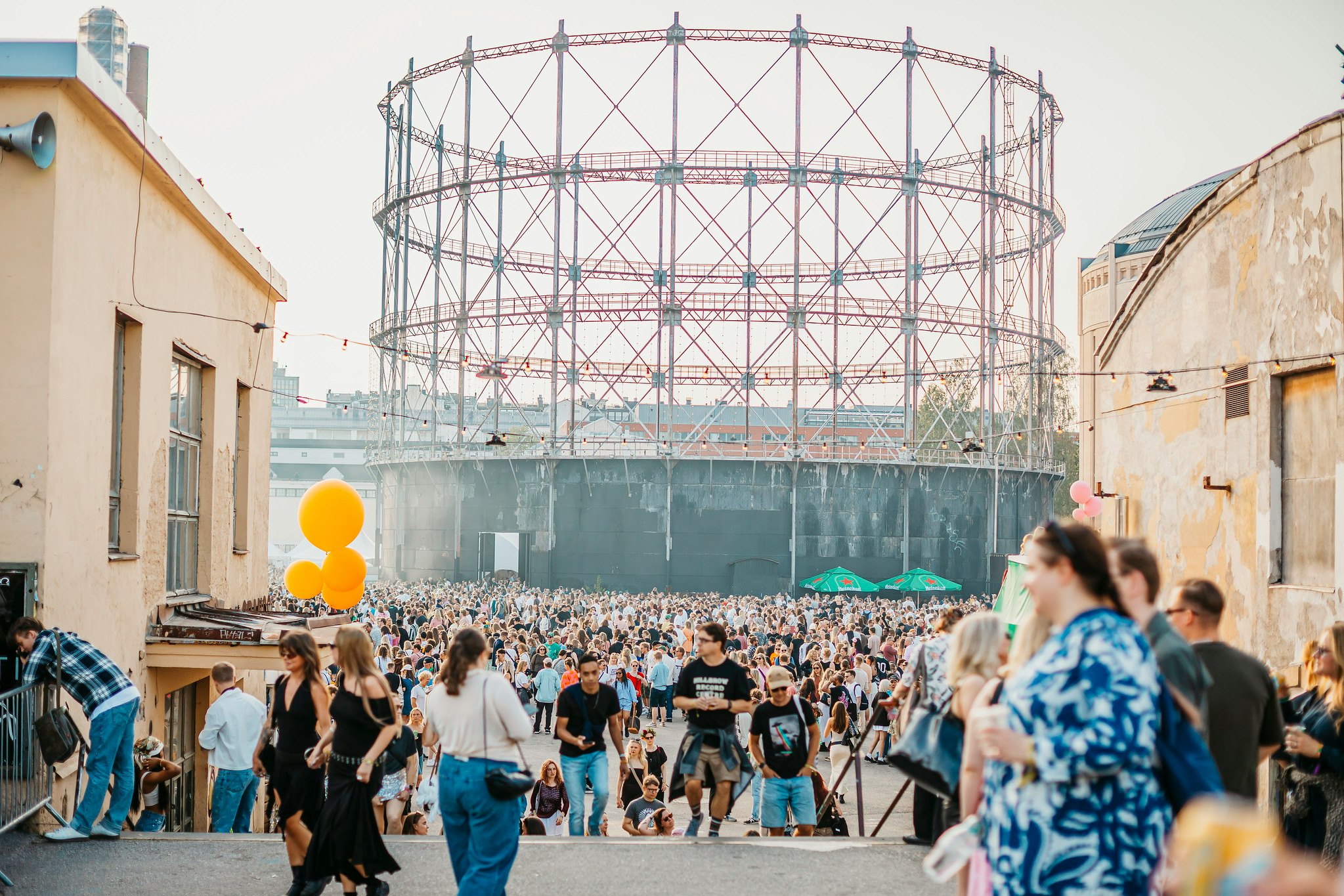 Stages and installations at the defunct Suvilahti Power Plant. Flow Festival, Finland