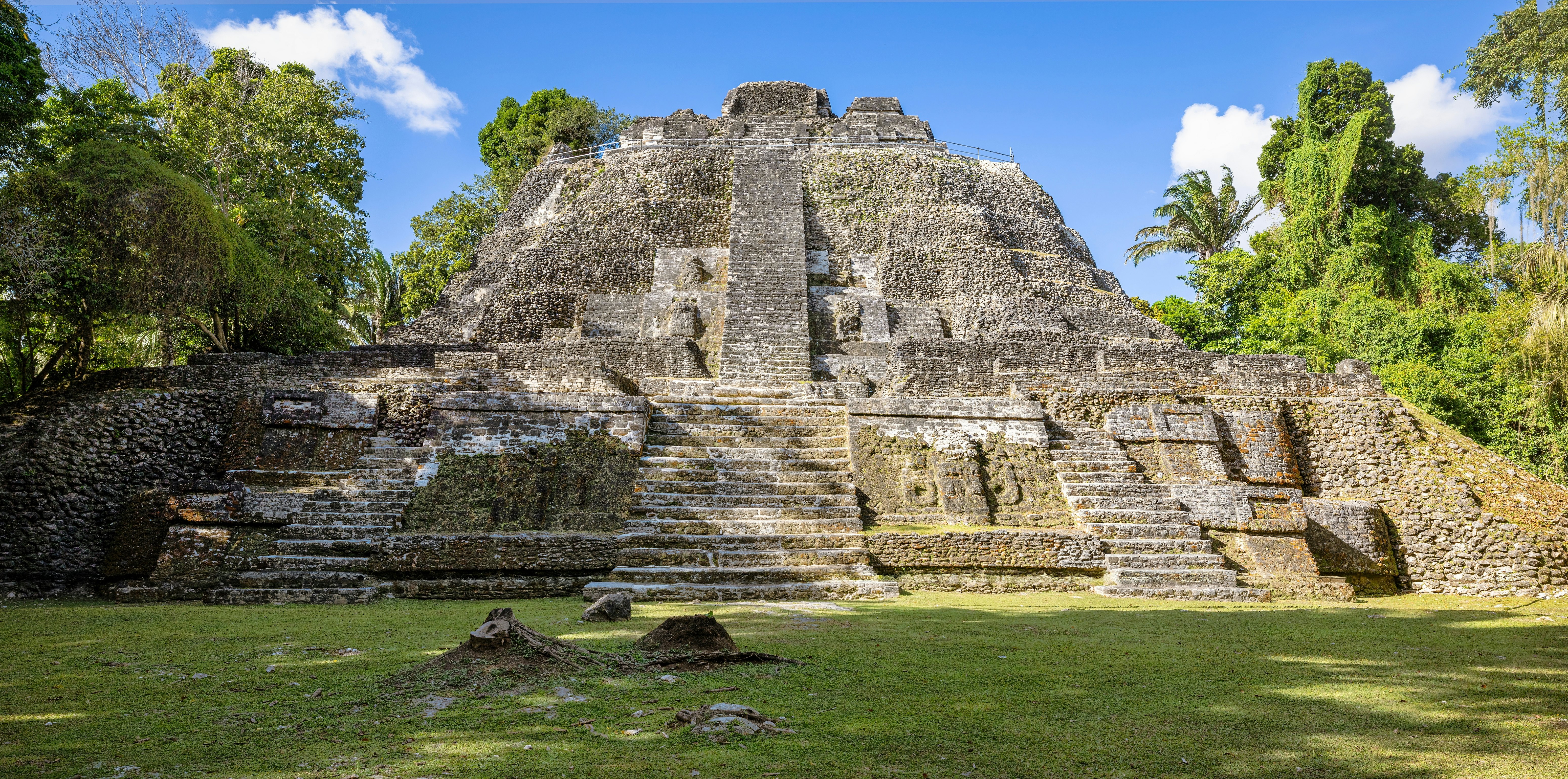 A stepped Maya pyramid.
