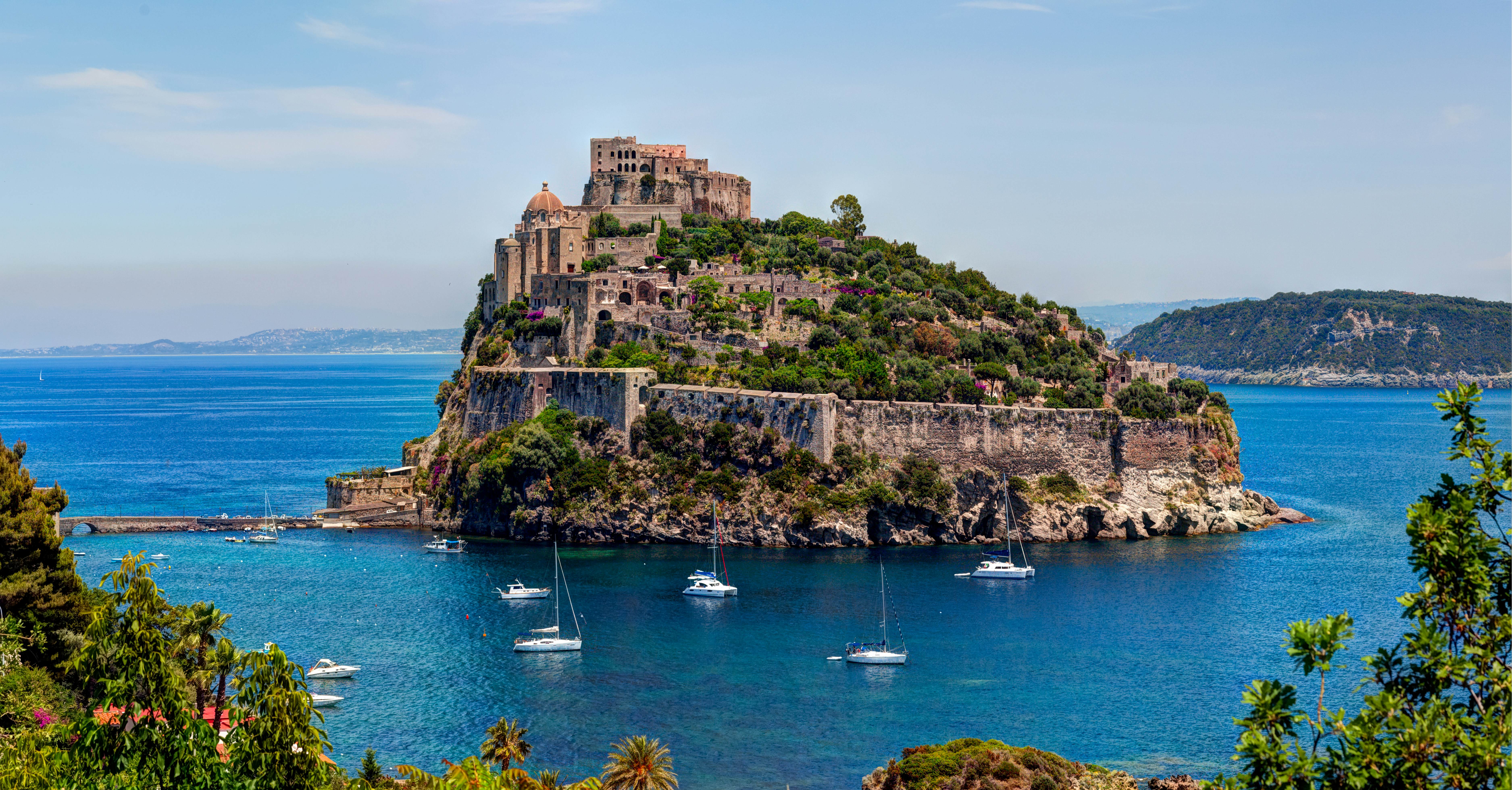 The Aragonese Castle is the most impressive historical monument in Ischia, built by Hiero I  in 474 BC. In 1912 Castle was sold to a private owner. Today it is the most visited monument of the island., License Type: media, Download Time: 2025-10-08T18:43:07.000Z, User: LP_YKhanna, Editorial: true, purchase_order: 65050 - Digital Destinations and Articles, job: Lonely Planet, client: App Content, other: Yuvraj Khanna
