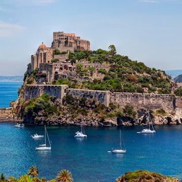 The Aragonese Castle is the most impressive historical monument in Ischia, built by Hiero I in 474 BC. In 1912 Castle was sold to a private owner. Today it is the most visited monument of the island., License Type: media, Download Time: 2025-10-08T18:43:07.000Z, User: LP_YKhanna, Editorial: true, purchase_order: 65050 - Digital Destinations and Articles, job: Lonely Planet, client: App Content, other: Yuvraj Khanna