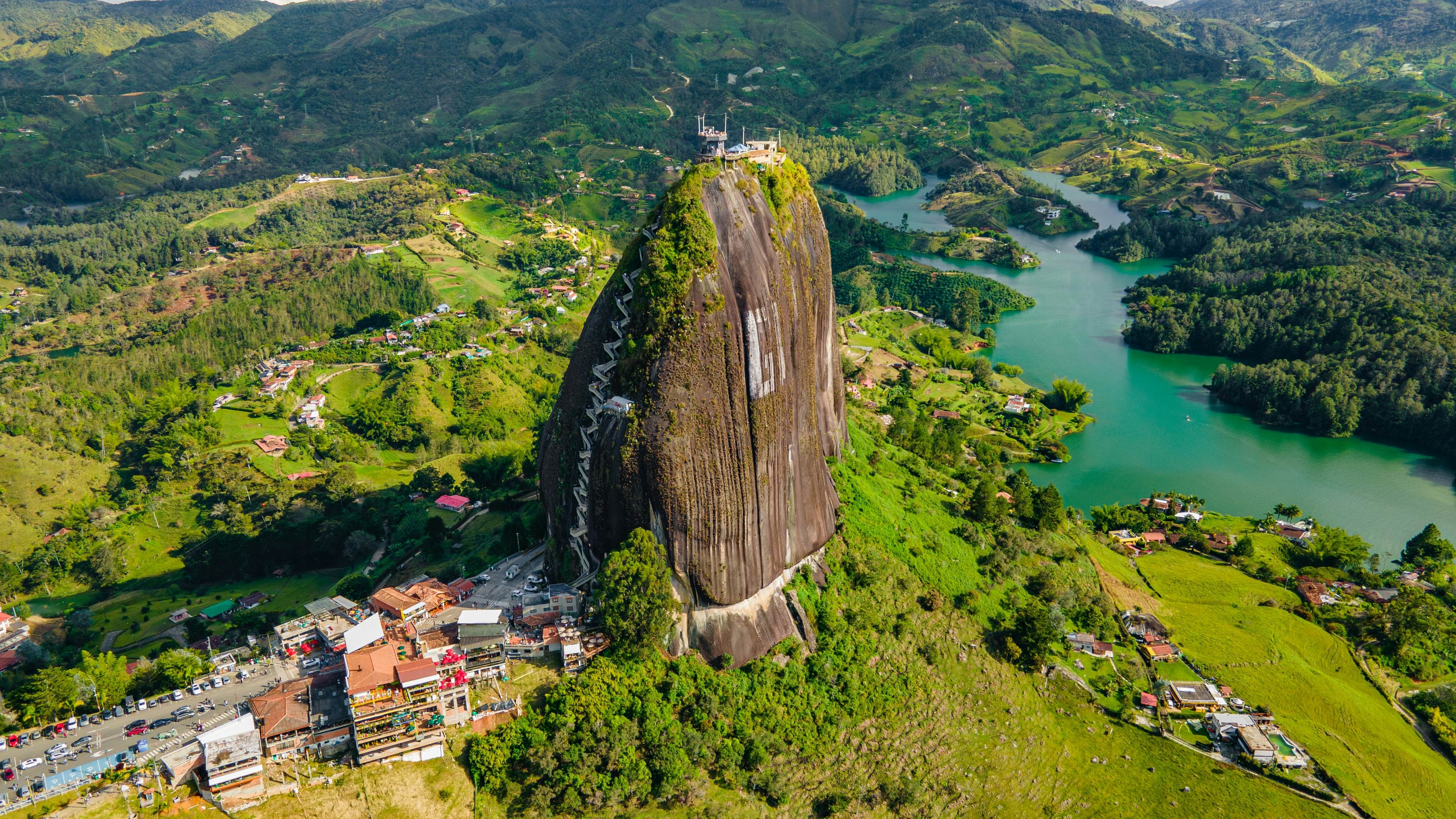 Aerial view from the Piedra del Peñol next to the Lake or reservoir in Guatape, Antioquia, Colombia, located near the city of Medellín, License Type: media, Download Time: 2026-01-04T10:10:40.000Z, User: heike.photo_lonelyplanet, Editorial: false, purchase_order: 56500 - T&R or Kids, job: Global Publishing-WIP, client: Secret Wonders of the World/1, other: Heike Bohnstengel