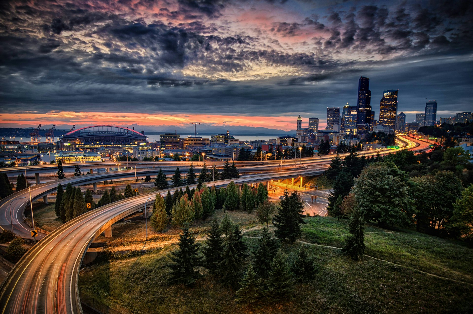 The Seattle skyline at sunset. Image by  Michael Riffle / Moment Select / Getty