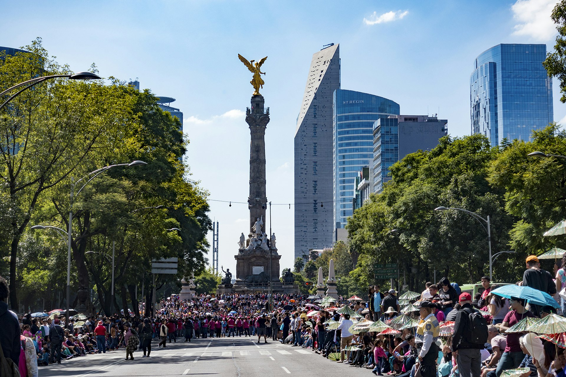 Features - People Gathered at Angel of Independence Monument Mexico City