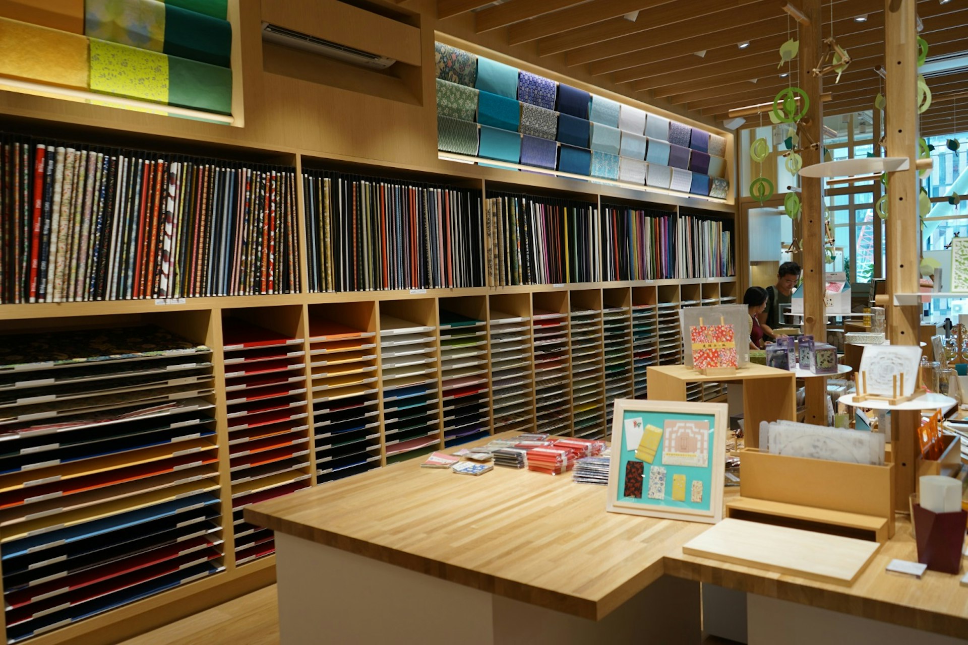 A range of colourful paper supplies on display in Itōya stationery shop in Ginza, Tokyo