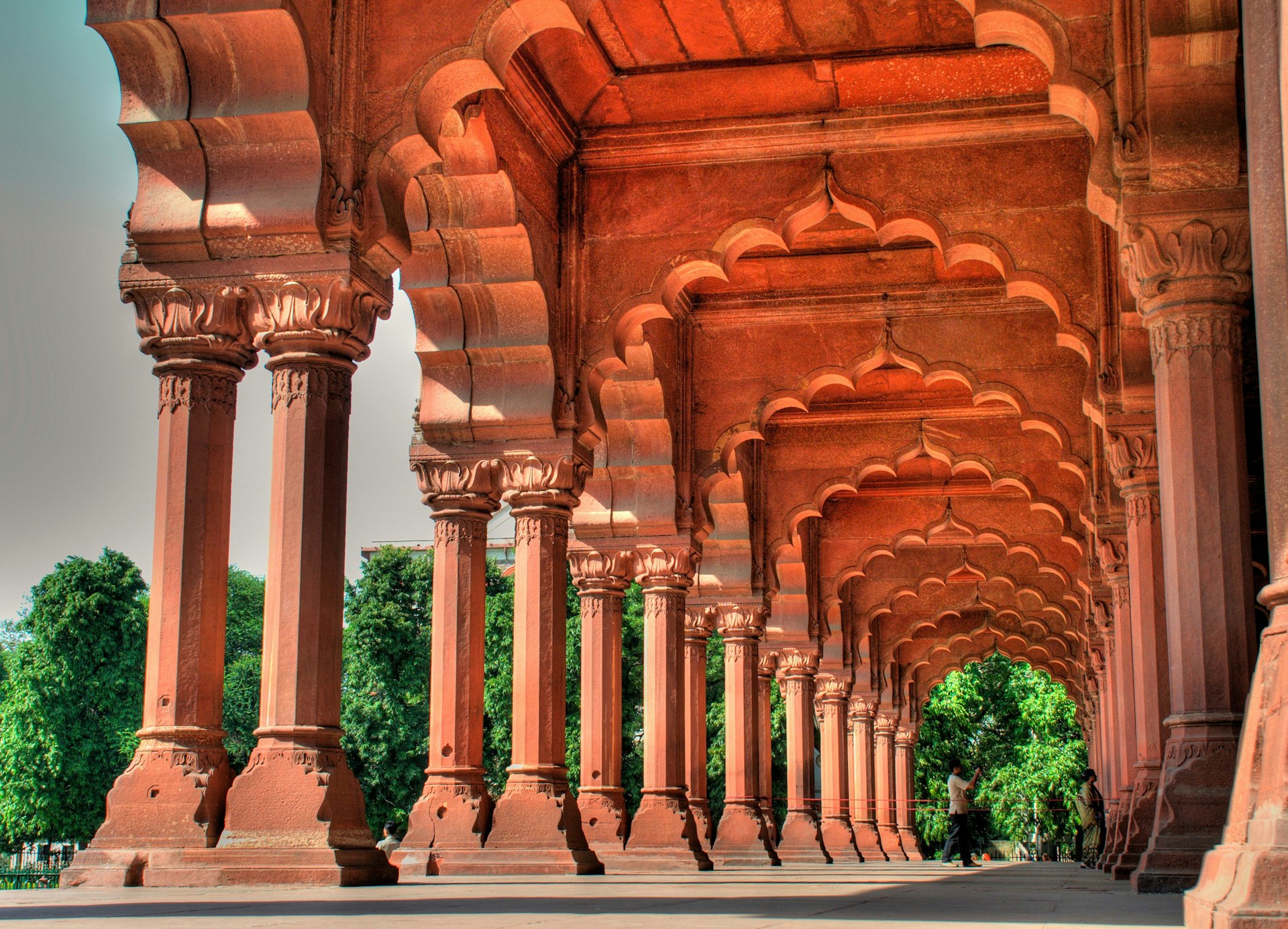 Red sandstone arches at Delhi's Red Fort