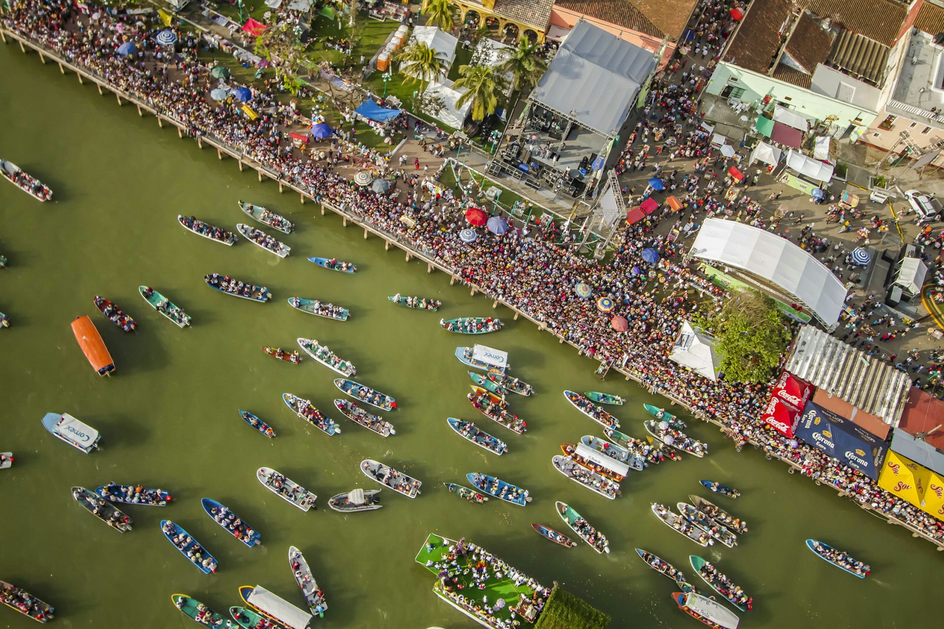 Religious procession of boats on the river in Tlacotalpan, Veracruz, Mexico