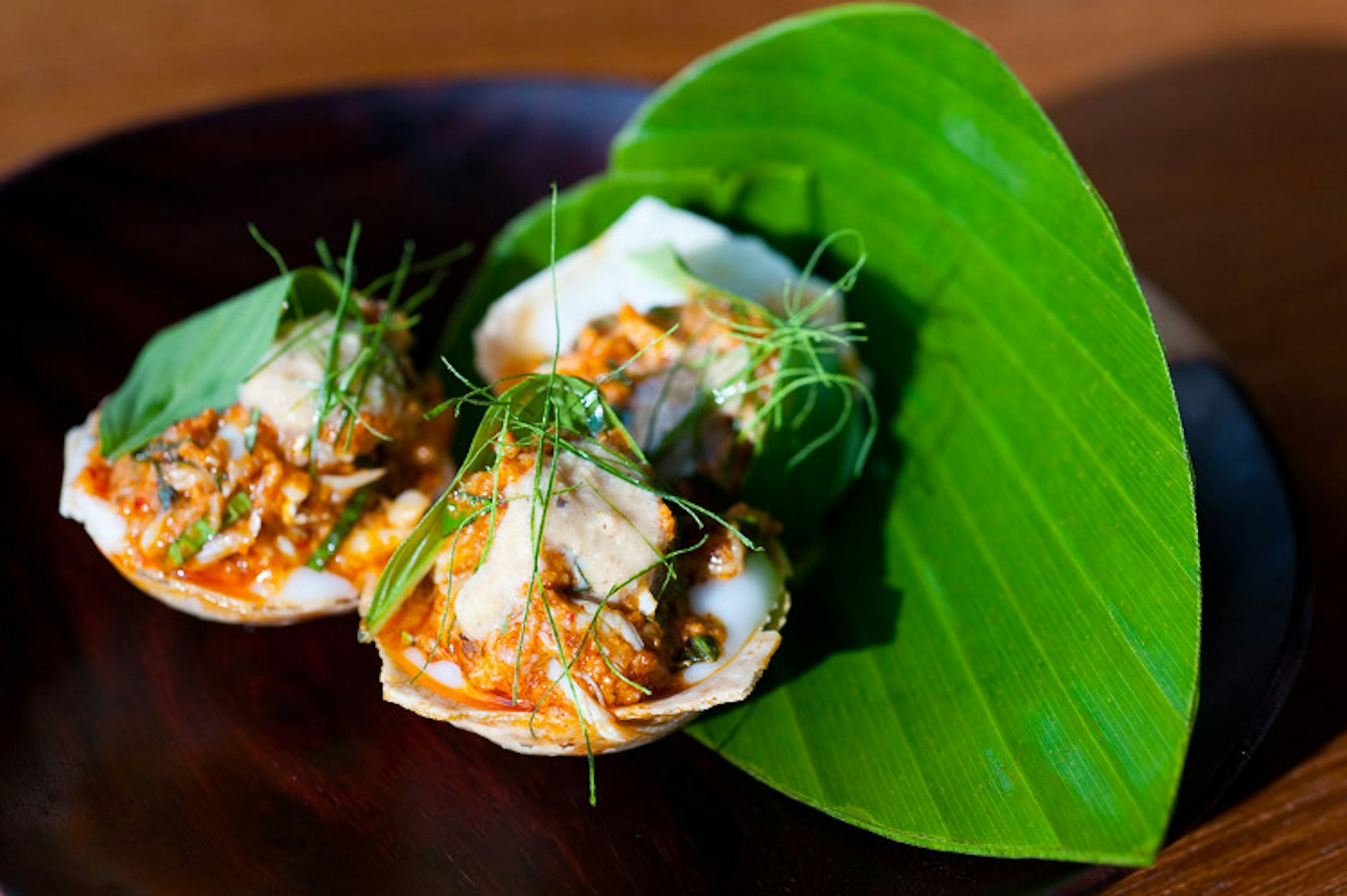 An hors d’oeuvre at nahm, an upscale Thai restaurant in Bangkok. Image by Austin Bush