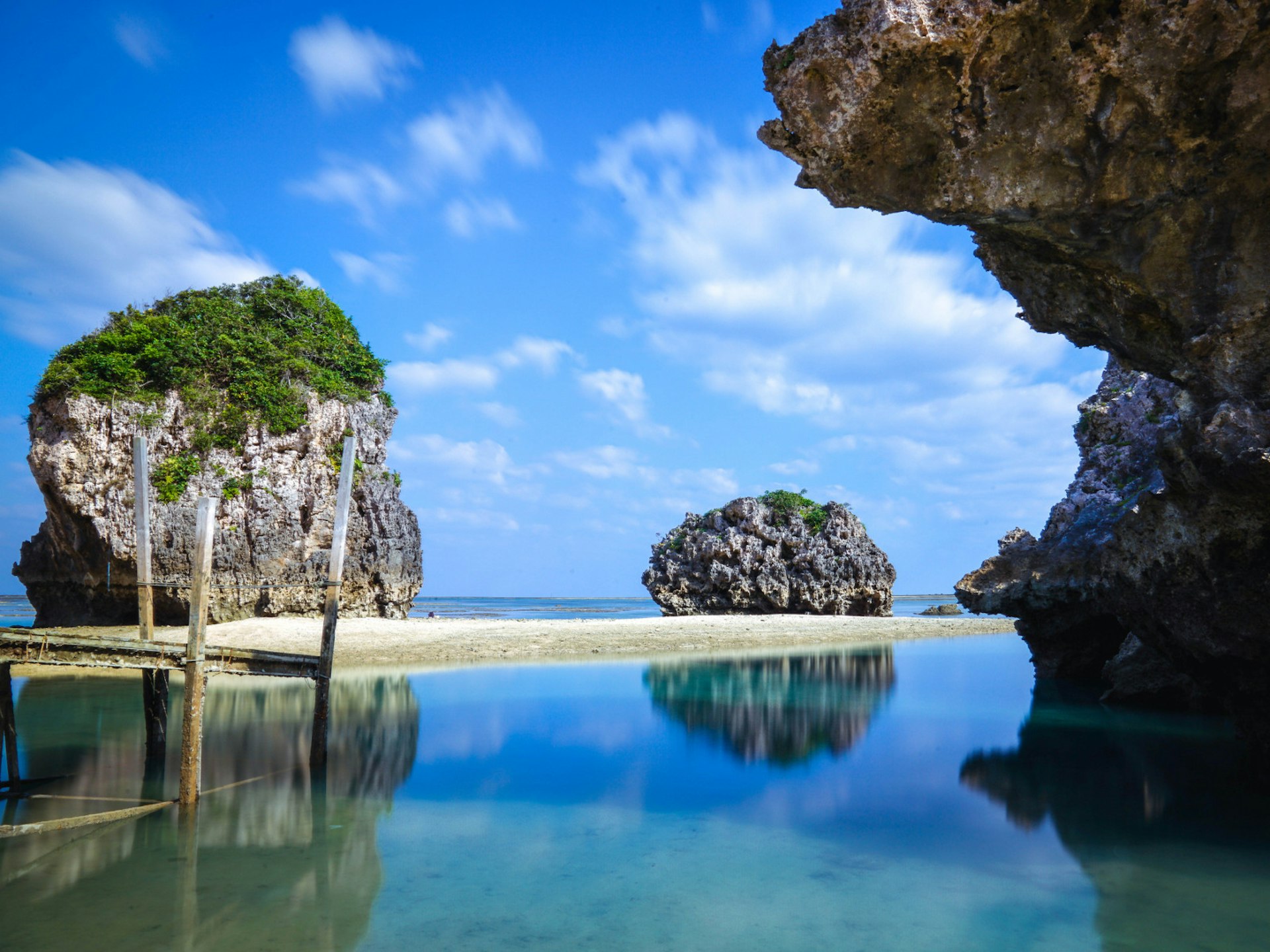A long exposure shot taken with a tripod and neutral density filter at Mibaru Beach, Okinawa