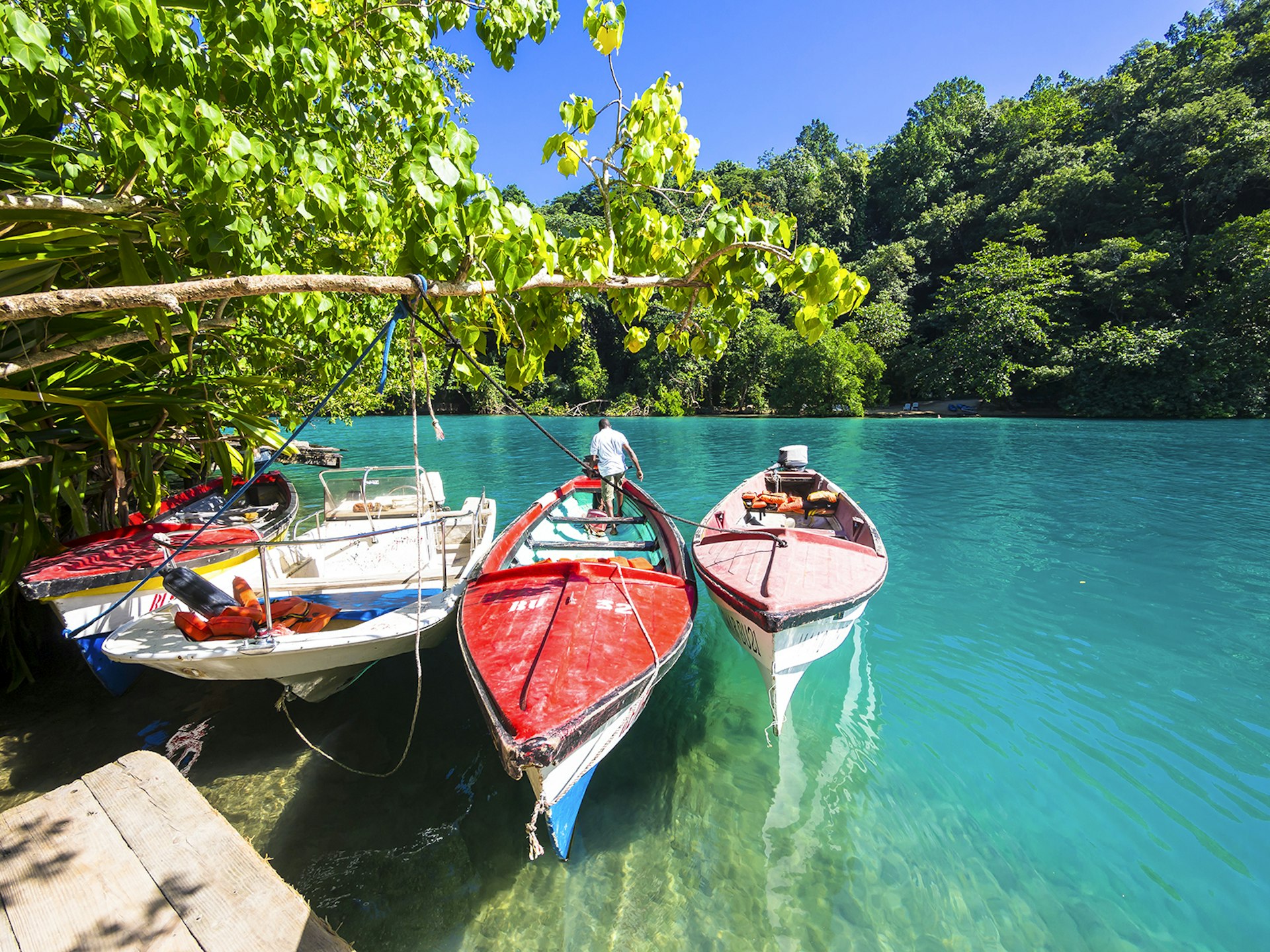 Features - Jamaica, Port Antonio, boats in the blue lagoon
