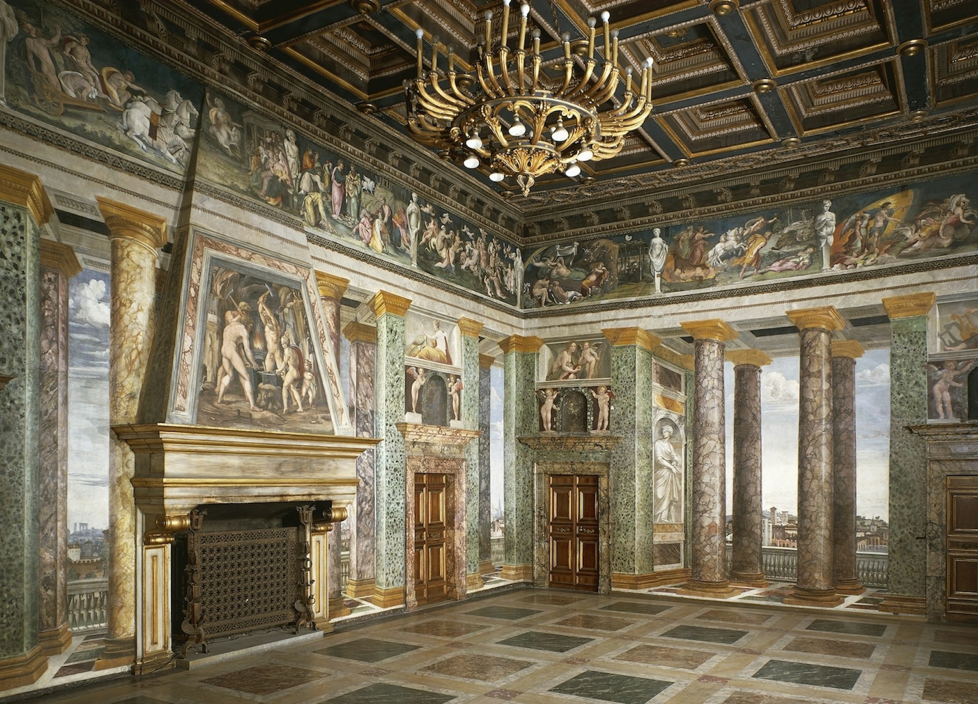 Intricately painted interior of Villa Farnesina in Trastevere, Rome