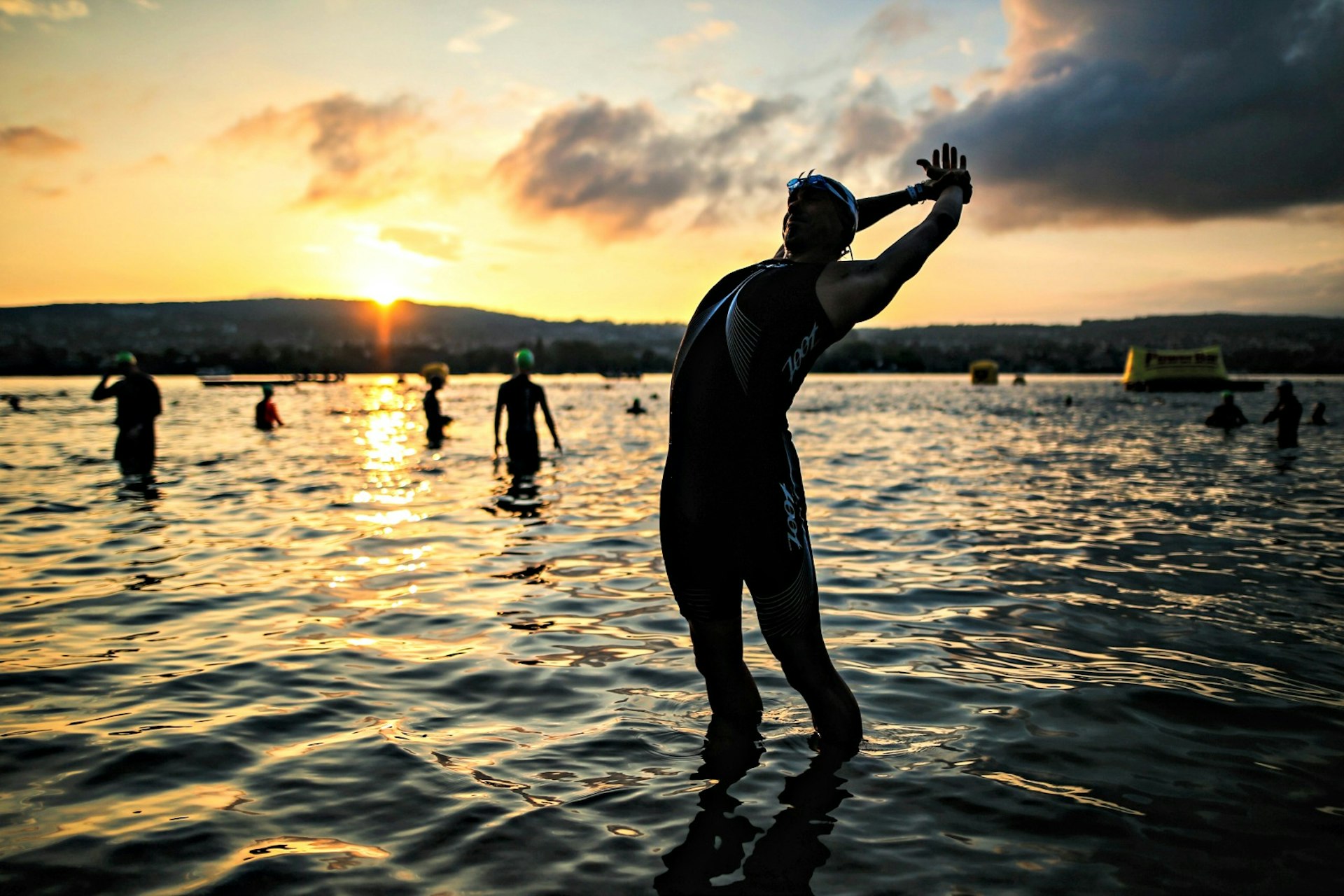 Athletes prepare for the swim leg of the Ironman Zurich at Lake Zurich