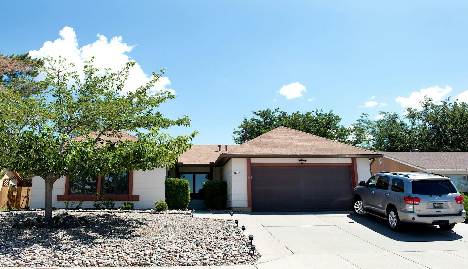 A view of the home used for the White residence in television series "Breaking Bad" - a small, suburban bungalow with white walls and a red roof