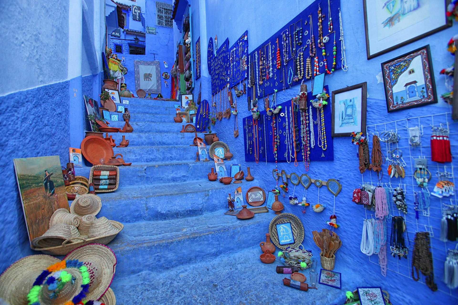 Jewellery and accessories for sale in an alley in Chefchaouen. Image by David Santiago Garcia / Getty Images