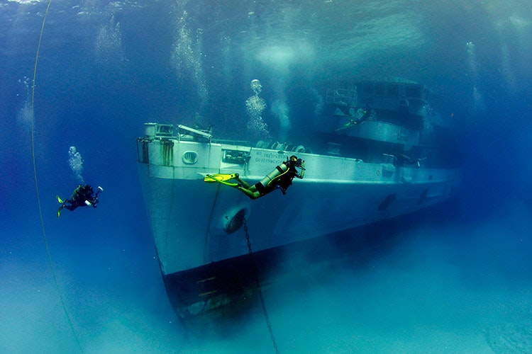 The sunken wreck of the USS Kittiwake. Image by Lawson Wood / Lonely Planet.