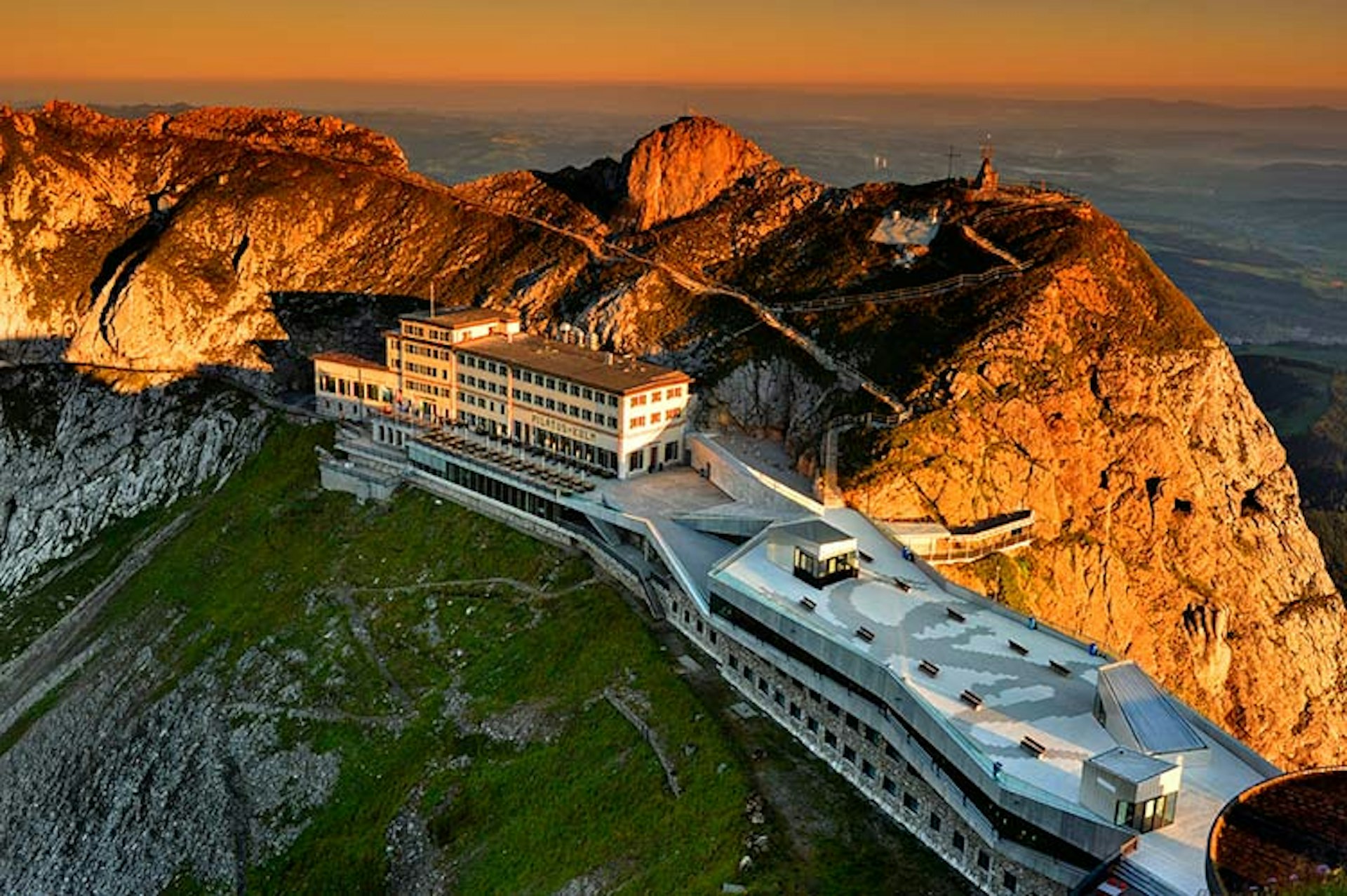 The rail journey is all part of fun to reach the Pilatus-Kulm's vertiginous views. Image courtesy of Hotel Pilatus-Kulm